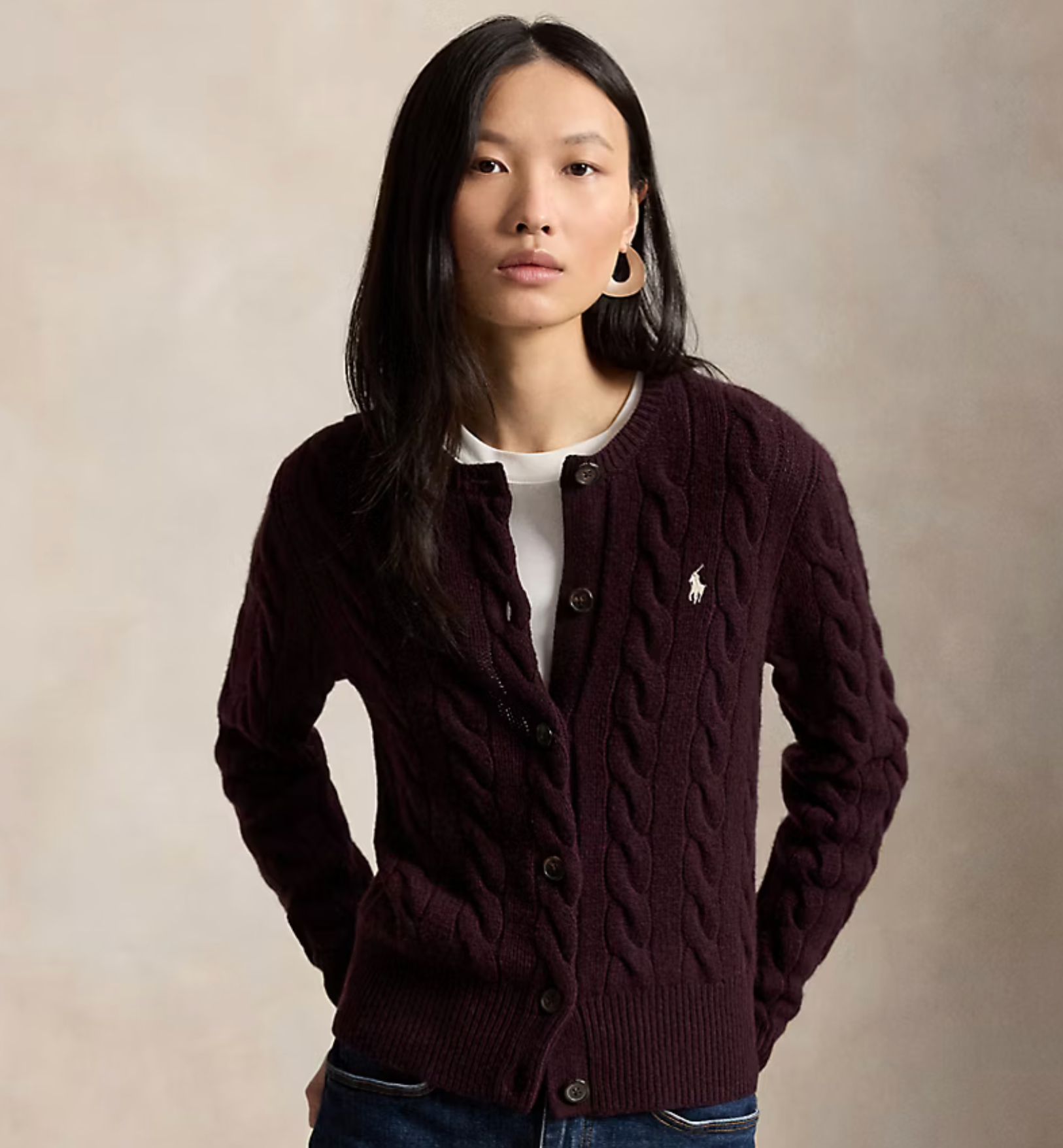 Polo Ralph Lauren Long Sleve Cable Knit Sweater - Damson Melange