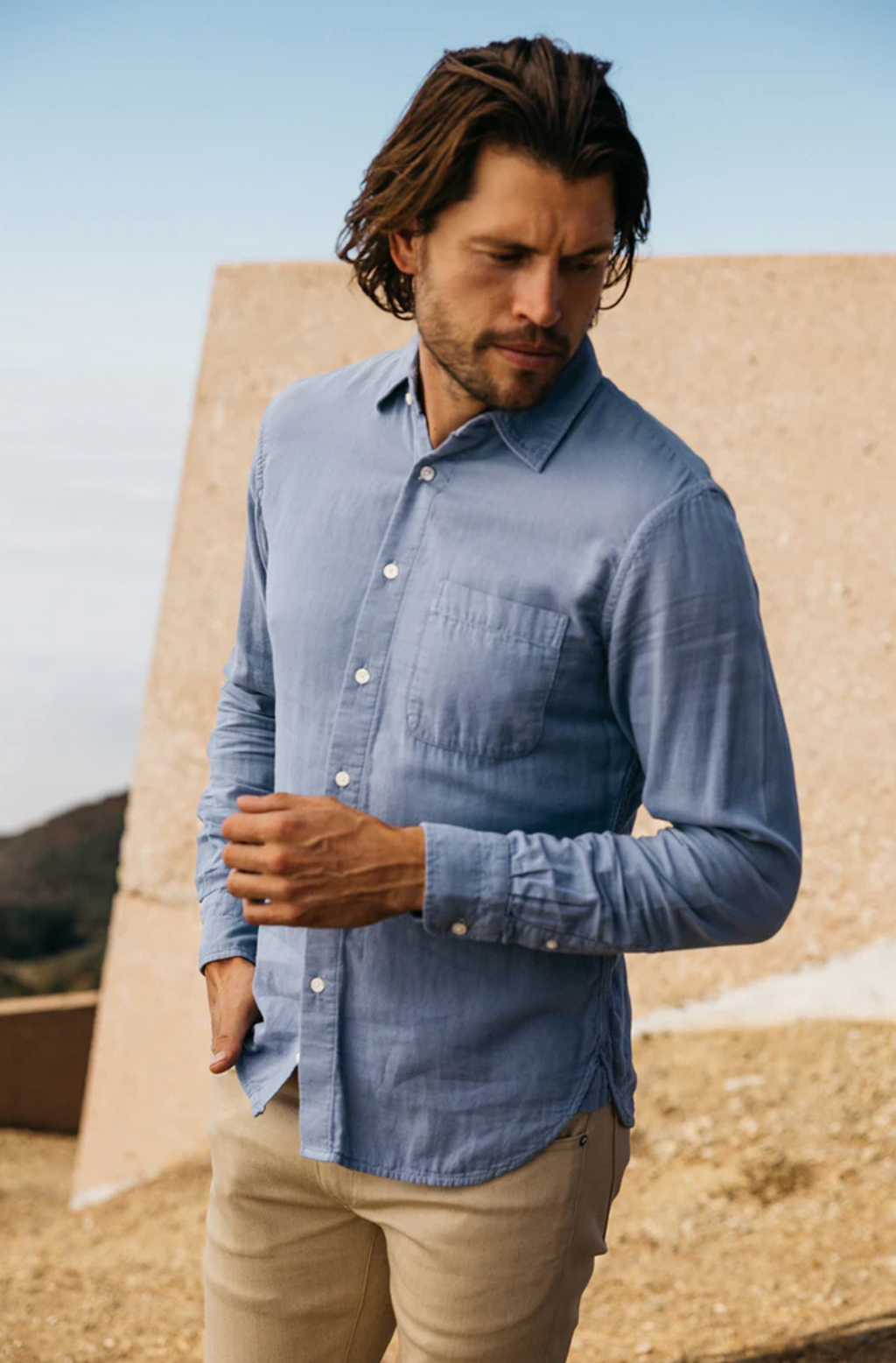 Hiroshi Kato Gauze Shirt - Matte Blue