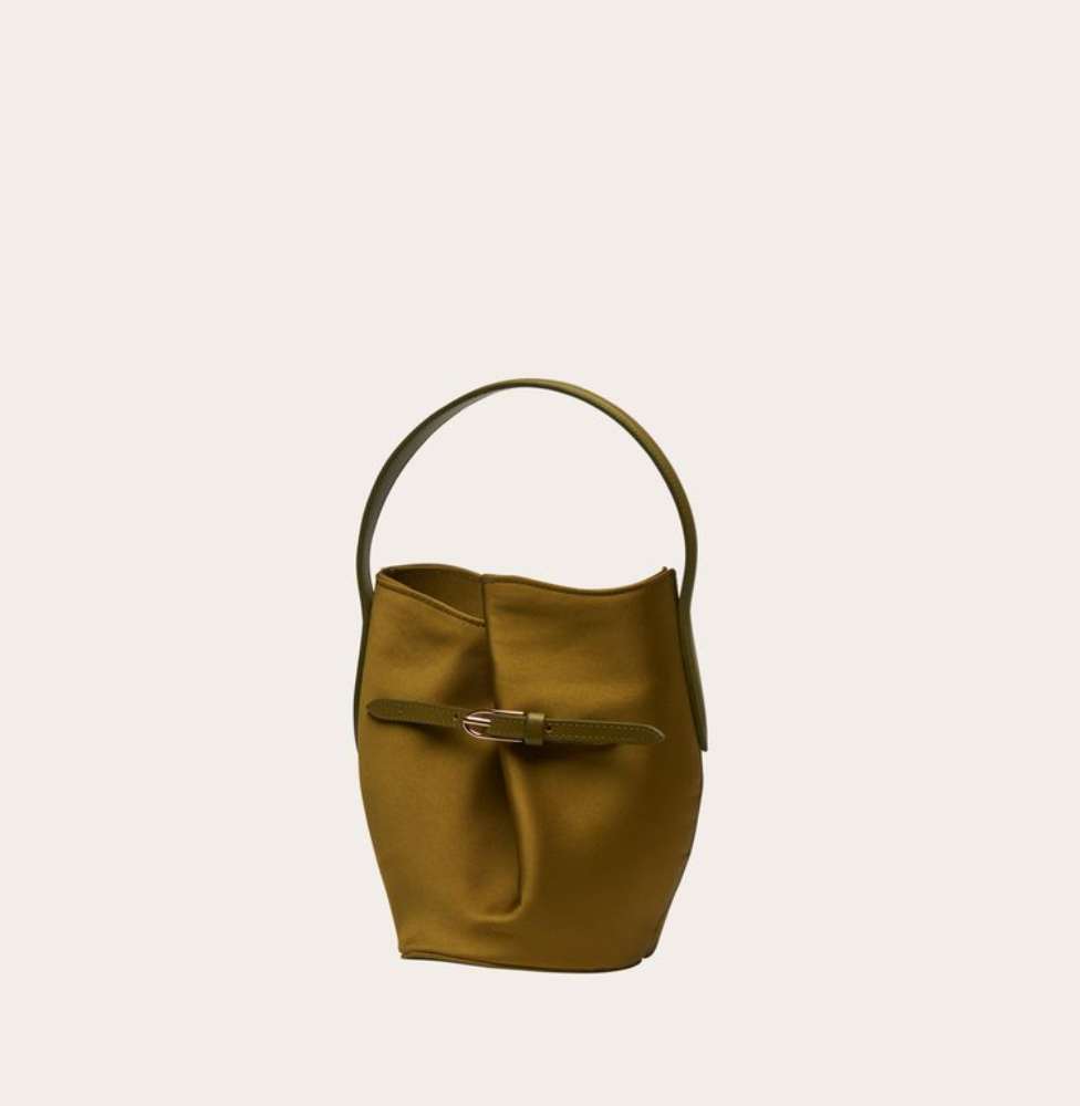 Liffner Belted Bucket Bag Satin Warm Green