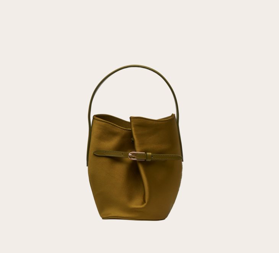 Liffner Belted Bucket Bag Satin Warm Green