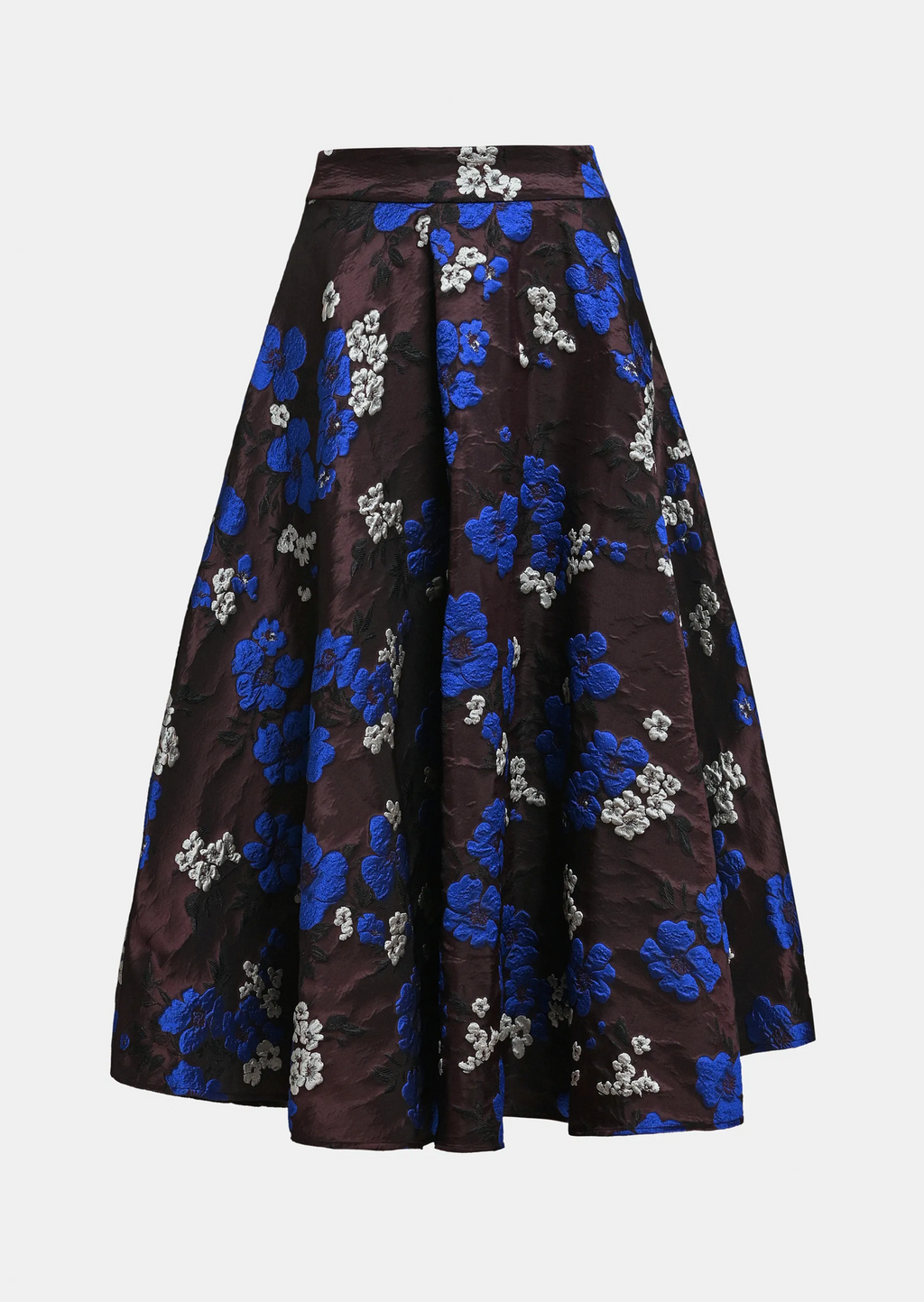 Essentiel Antwerp Brown/Cobalt Floral Jacquard Circle Midi Skirt