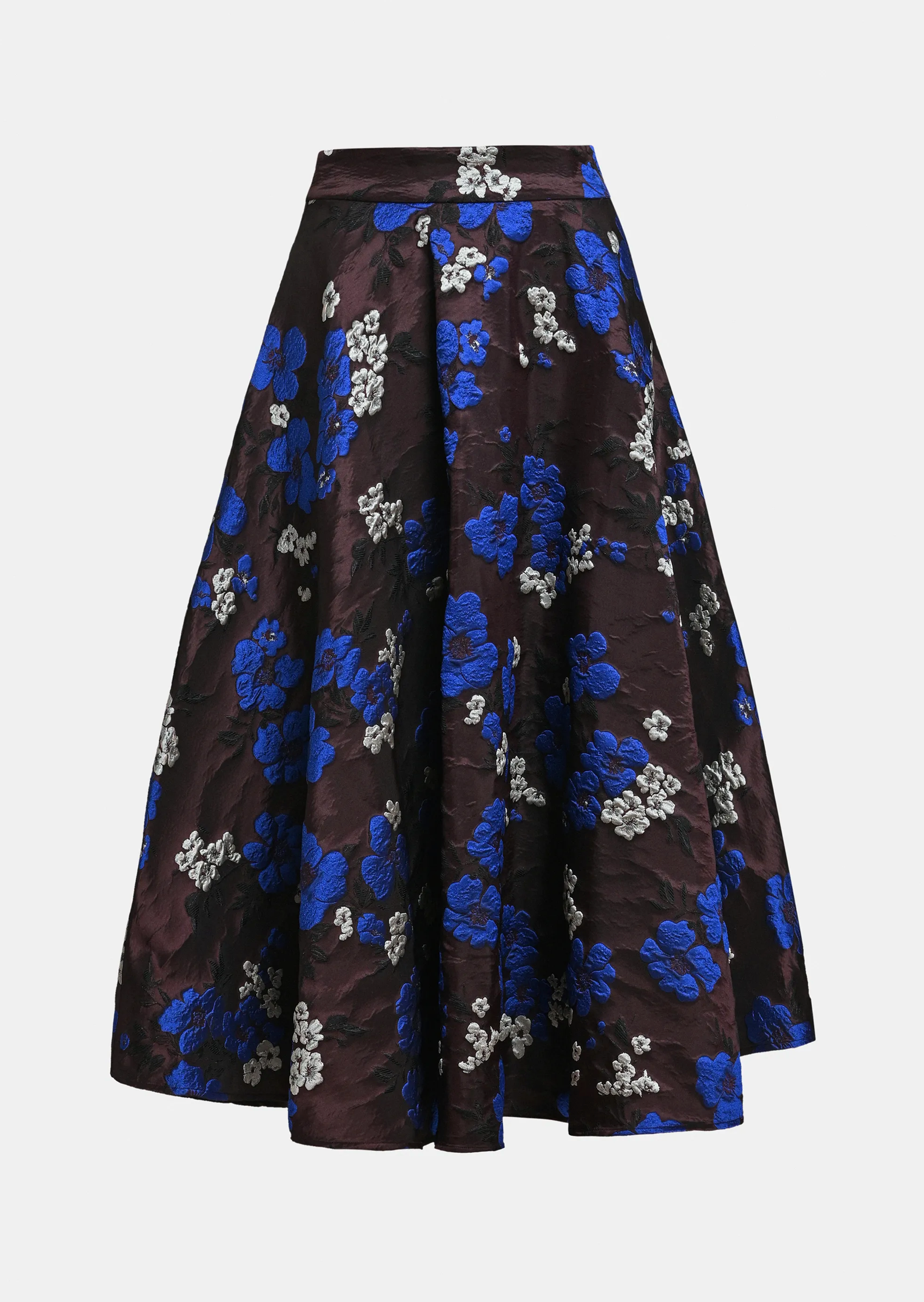 Essentiel Antwerp Brown/Cobalt Floral Jacquard Circle Midi Skirt