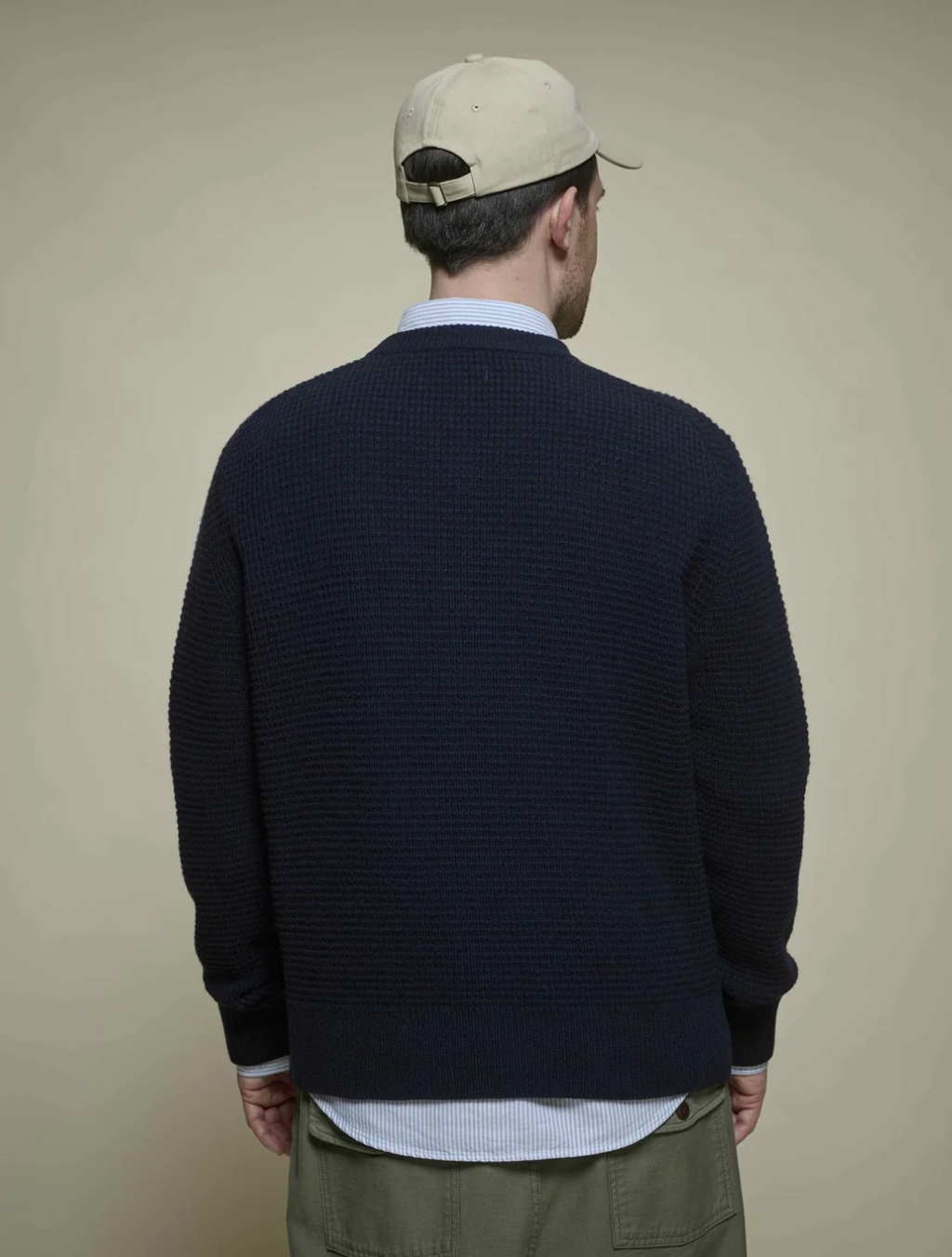 Merz b. Schwanen Merino Wool-Cashmere Waffle Sweater - Navy