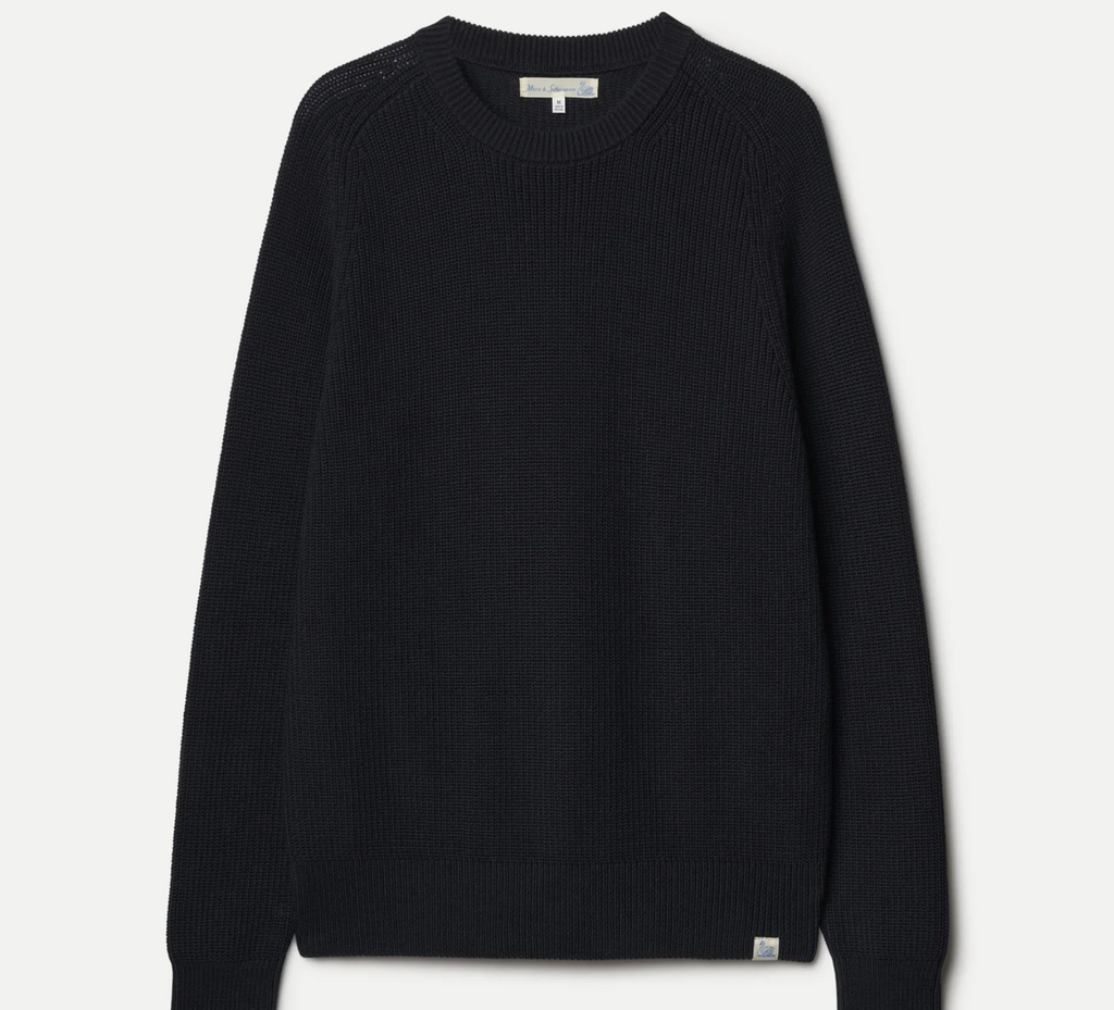 Merz b. Schwanen Sturdy Ribbed Cotton Sweater - Navy