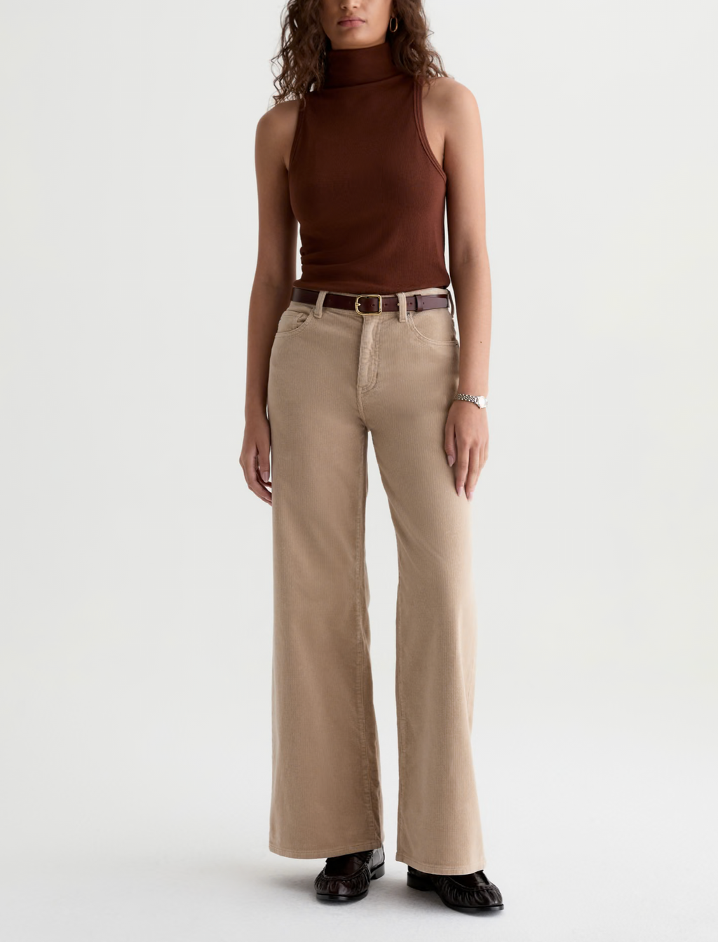 AG Saige Wide Leg Corduroy Pant  Mid-Rise Fit - Studio Tan