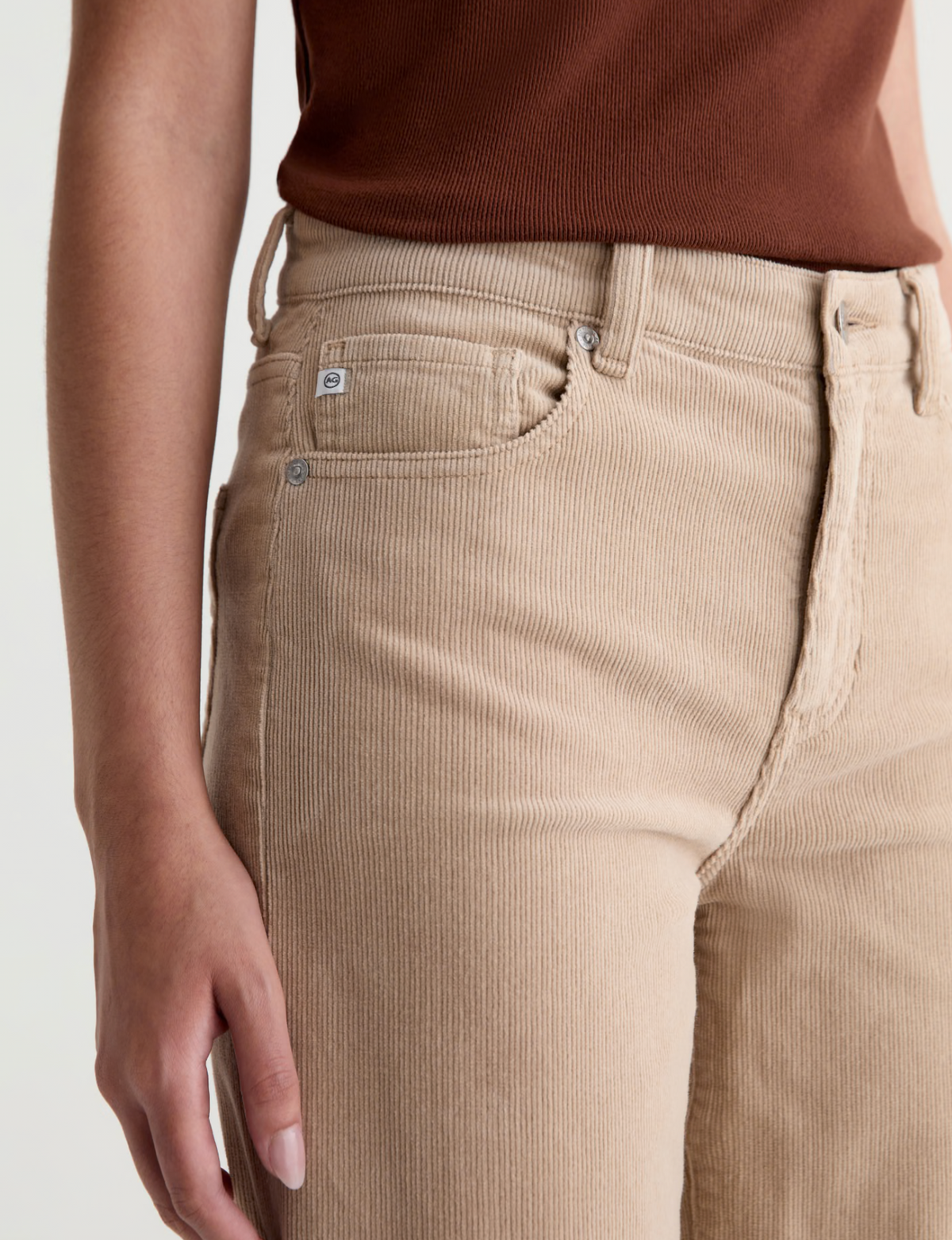 AG Saige Wide Leg Corduroy Pant  Mid-Rise Fit - Studio Tan
