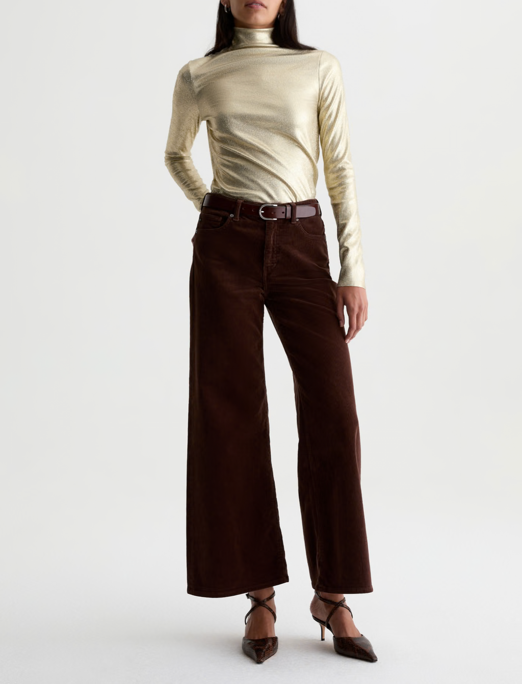 AG Saige Wide Leg Corduroy Pant  Mid-Rise Fit - Wood Brown
