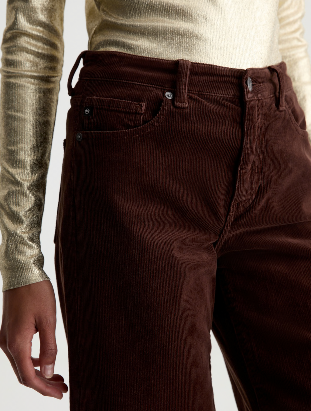 AG Saige Wide Leg Corduroy Pant  Mid-Rise Fit - Wood Brown