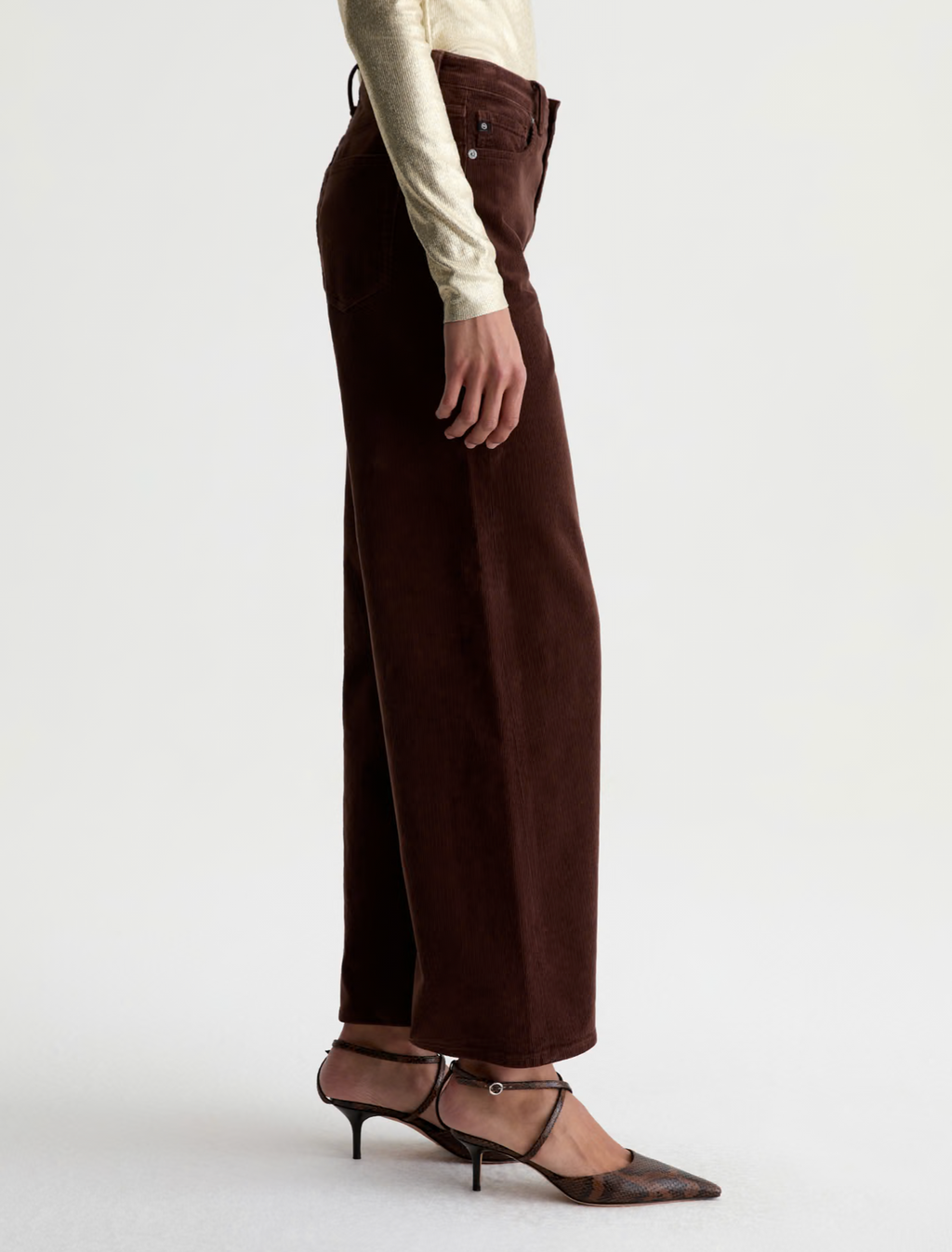 AG Saige Wide Leg Corduroy Pant  Mid-Rise Fit - Wood Brown