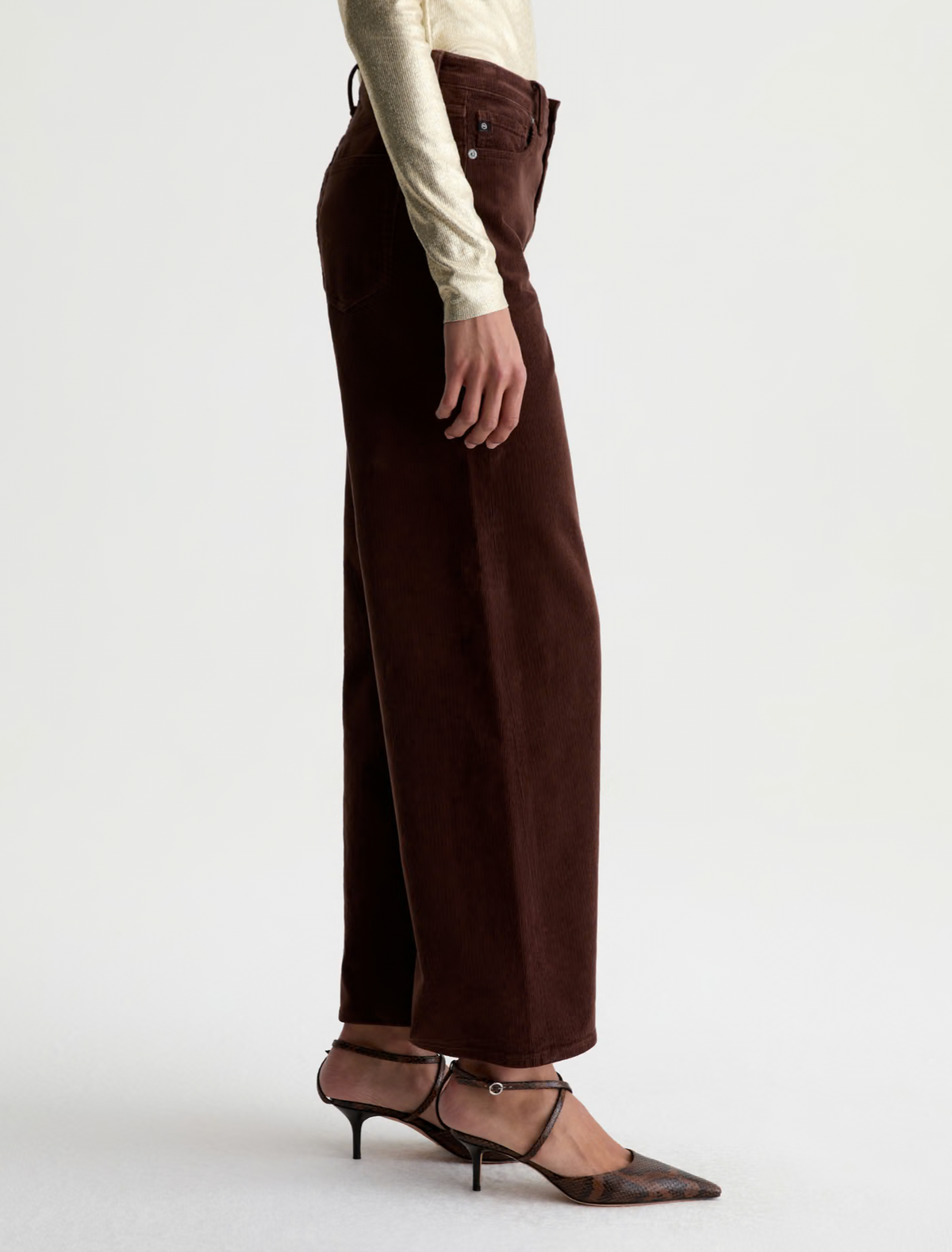 AG Saige Wide Leg Corduroy Pant  Mid-Rise Fit - Wood Brown