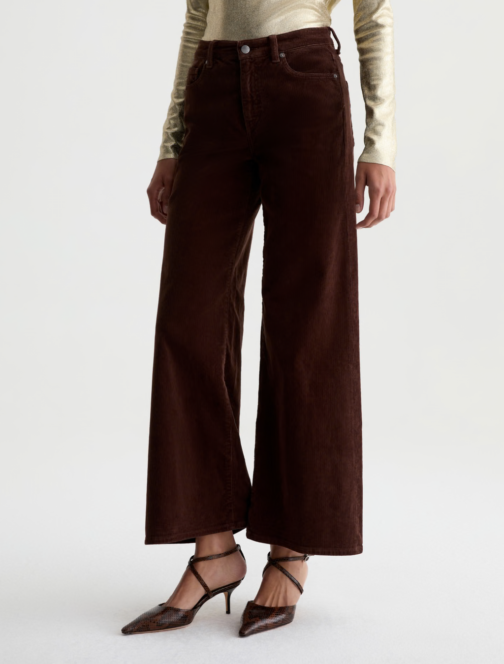 AG Saige Wide Leg Corduroy Pant  Mid-Rise Fit - Wood Brown