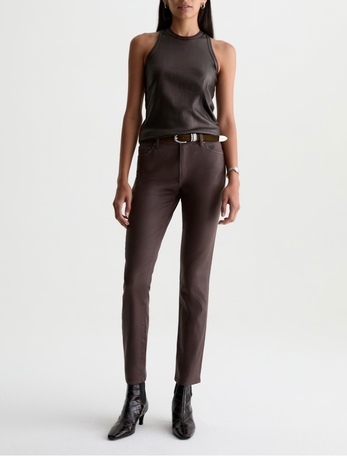 AG Mari Coated Jean  Mid-Rise Slim Straight - Burnt Umber