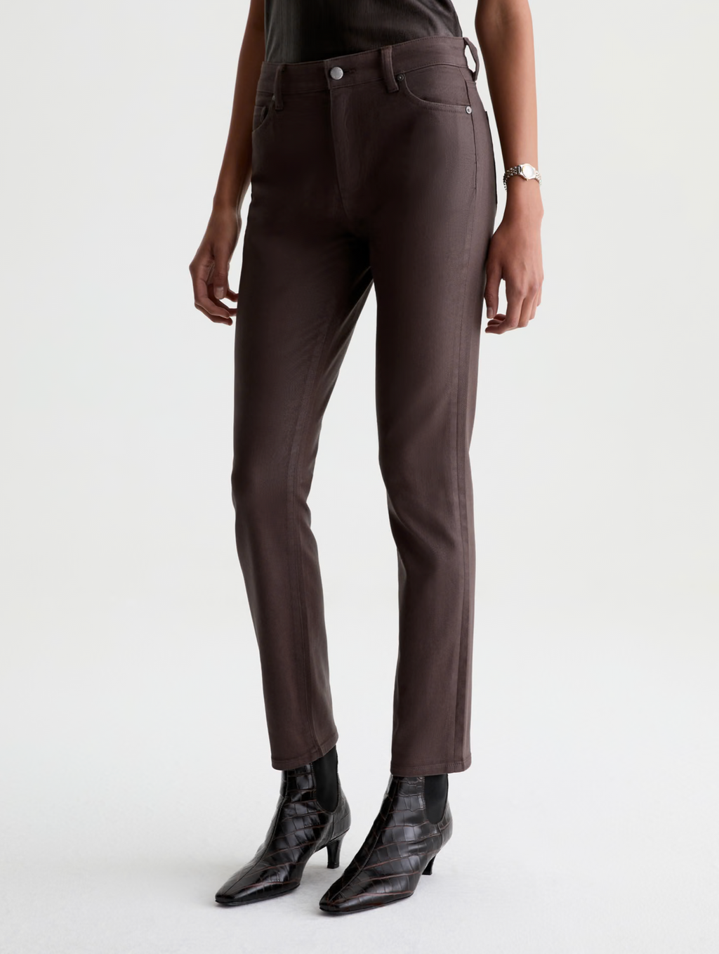 AG Mari Coated Jean  Mid-Rise Slim Straight - Burnt Umber