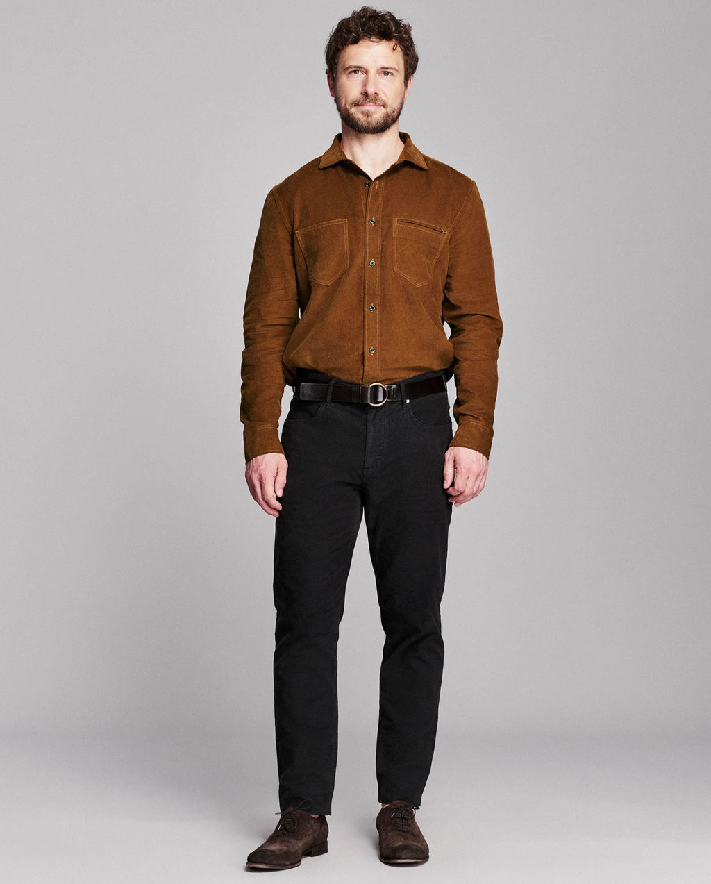 Billy Reid Moleskin Cochran Shirt - Tobacco
