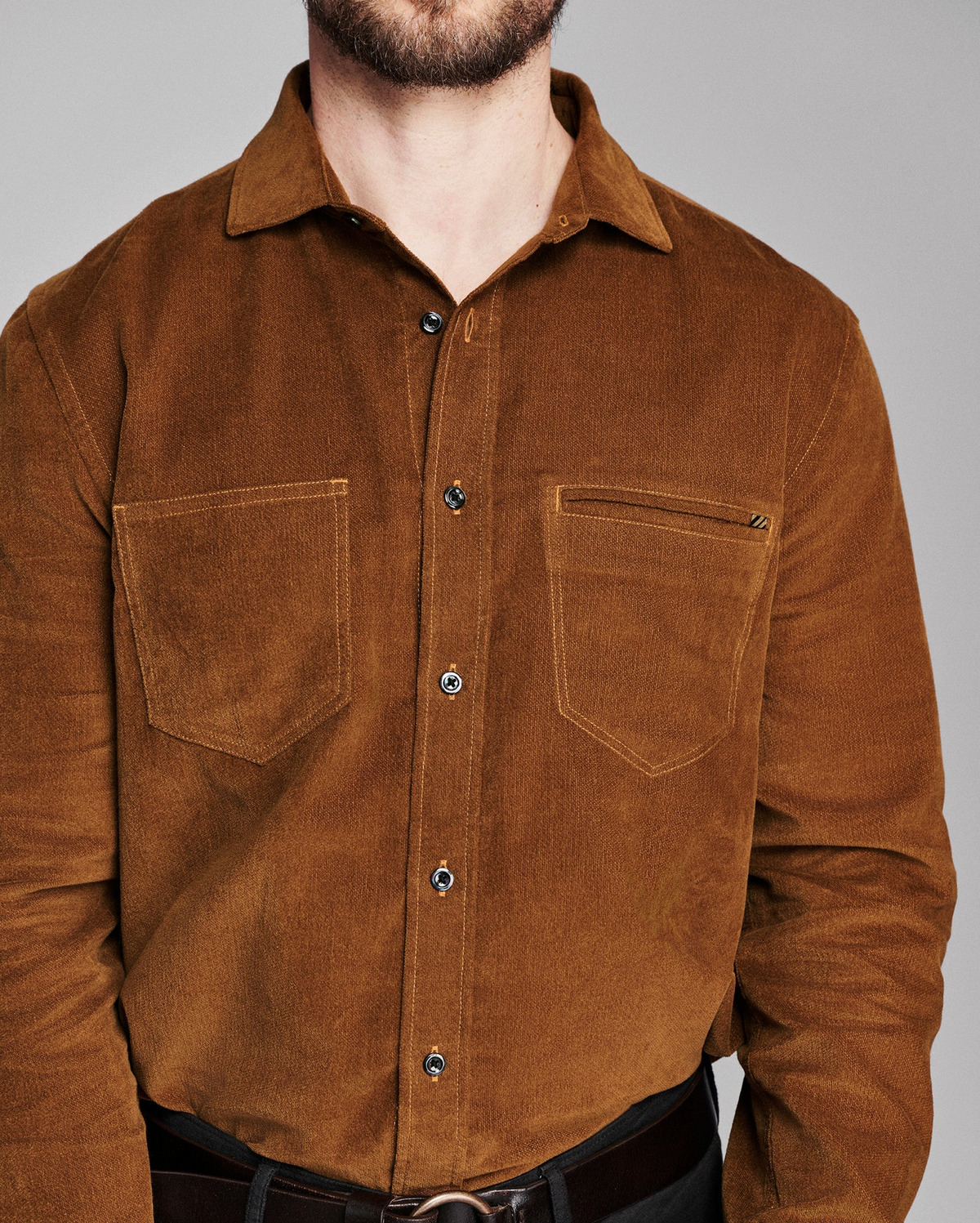 Billy Reid Moleskin Cochran Shirt - Tobacco
