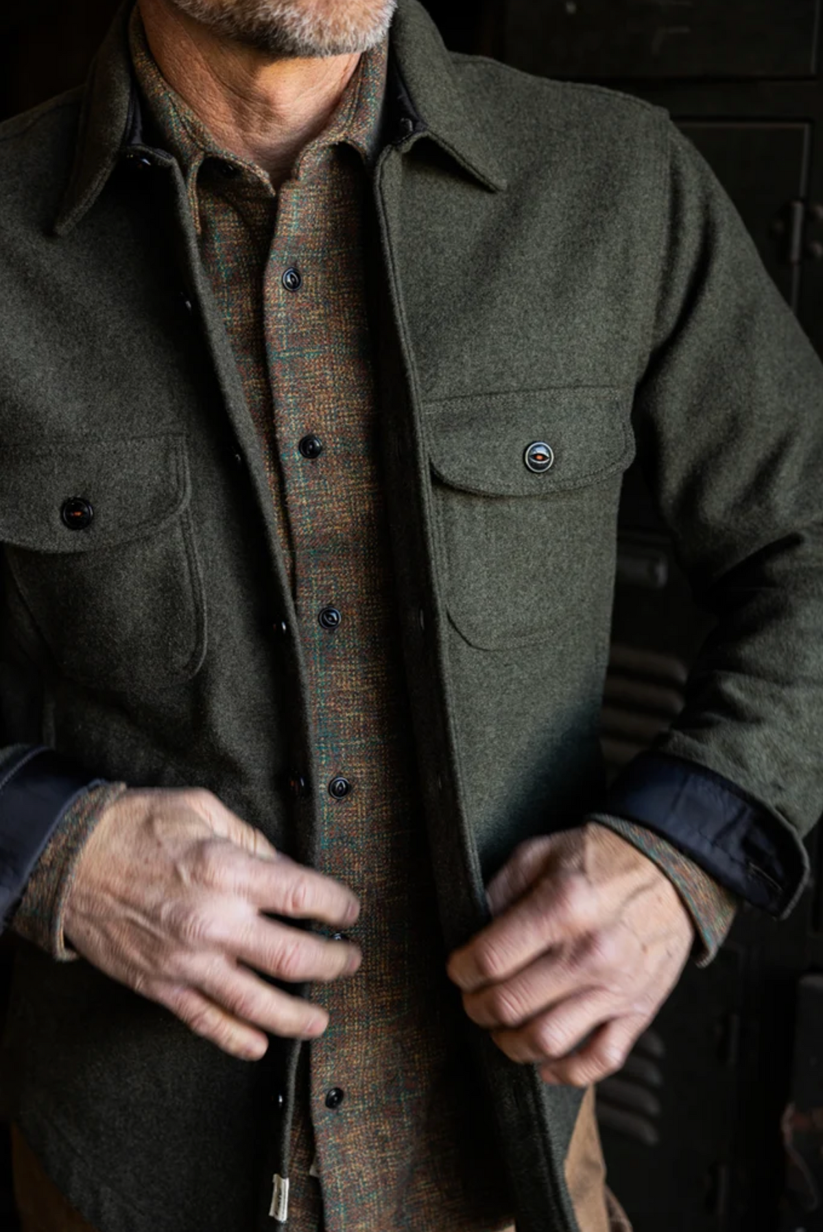 Hiroshi Kato Anvil Shirt JK Melton  - Dark Green