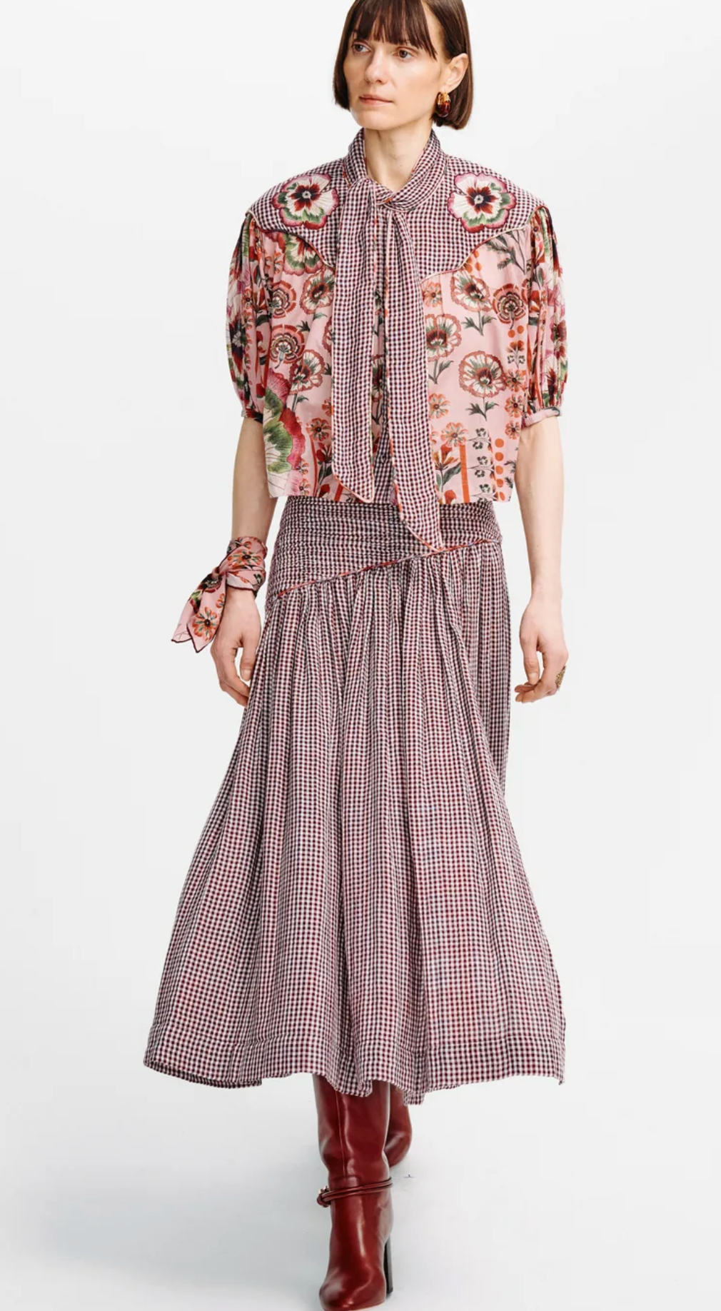 Carolina K Ines Skirt - Plaid Burgundy