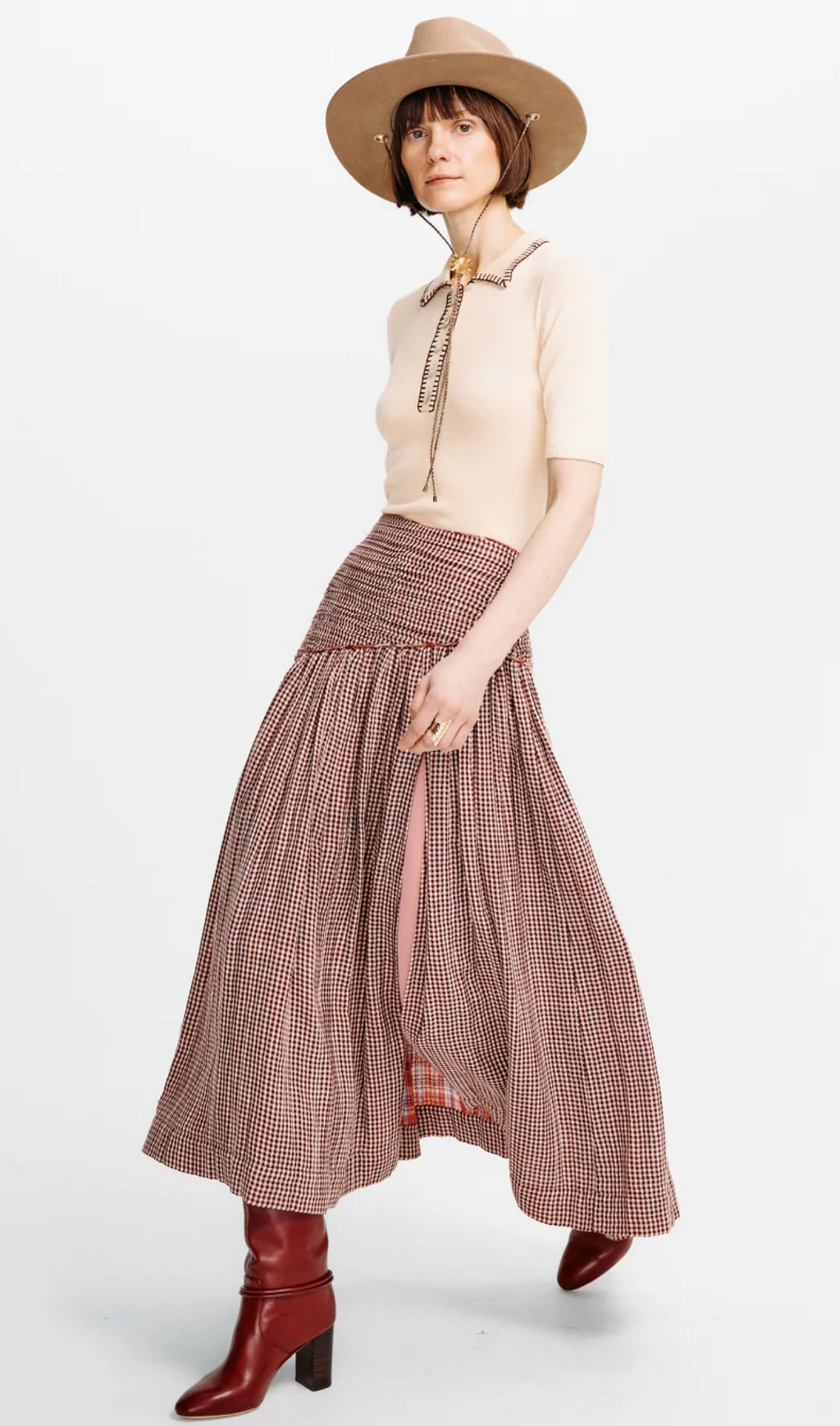 Carolina K Ines Skirt - Plaid Burgundy
