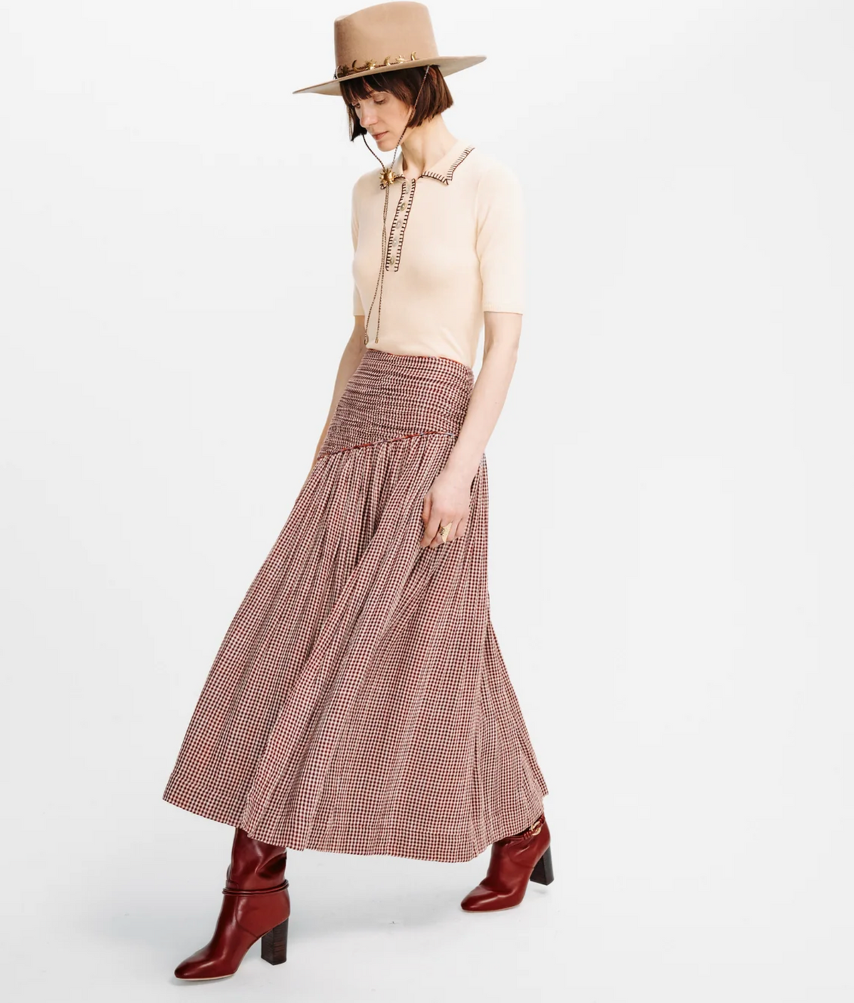 Carolina K Ines Skirt - Plaid Burgundy