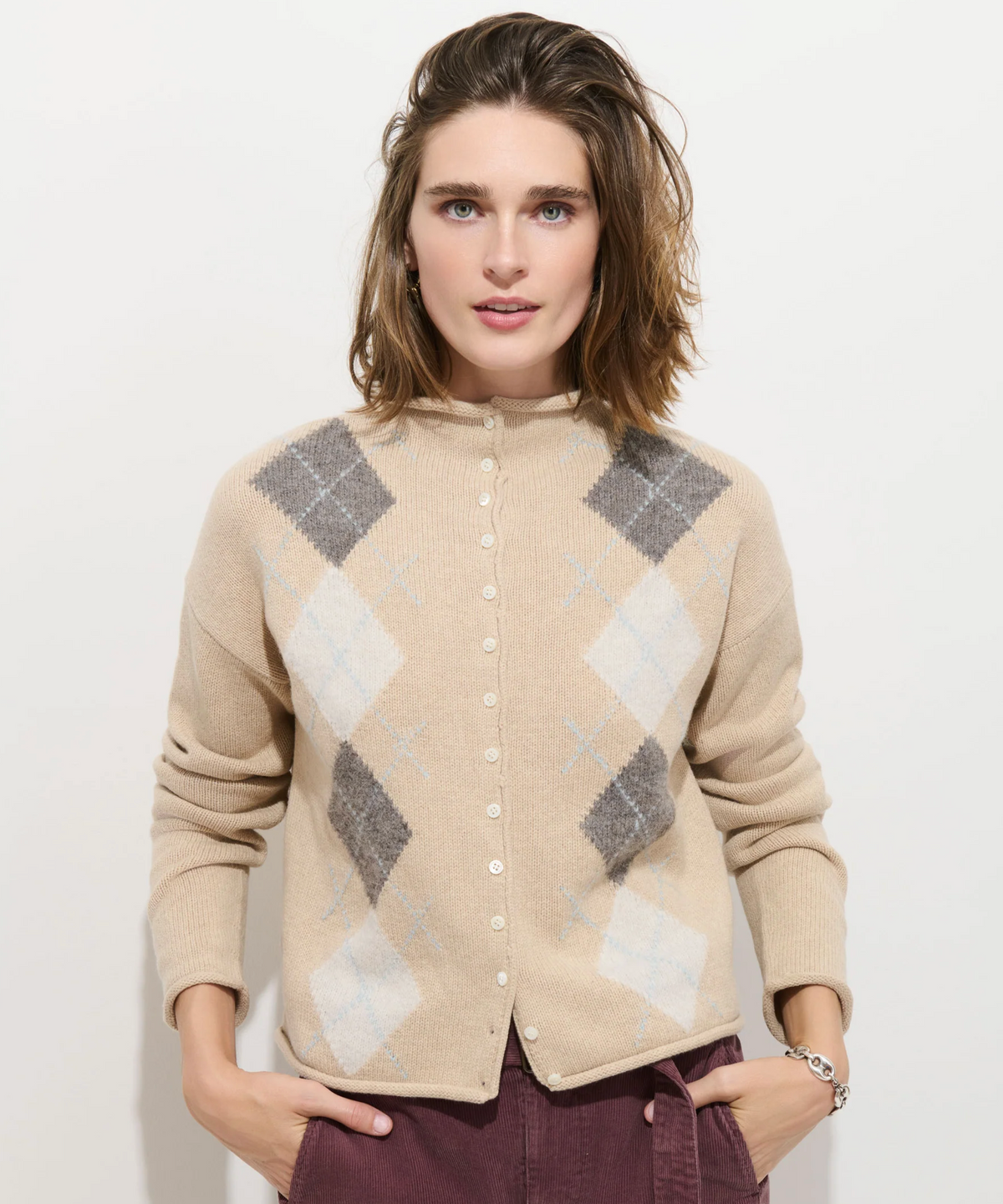 Alex Mill Taylor Argyle Cardigan - Oatmeal