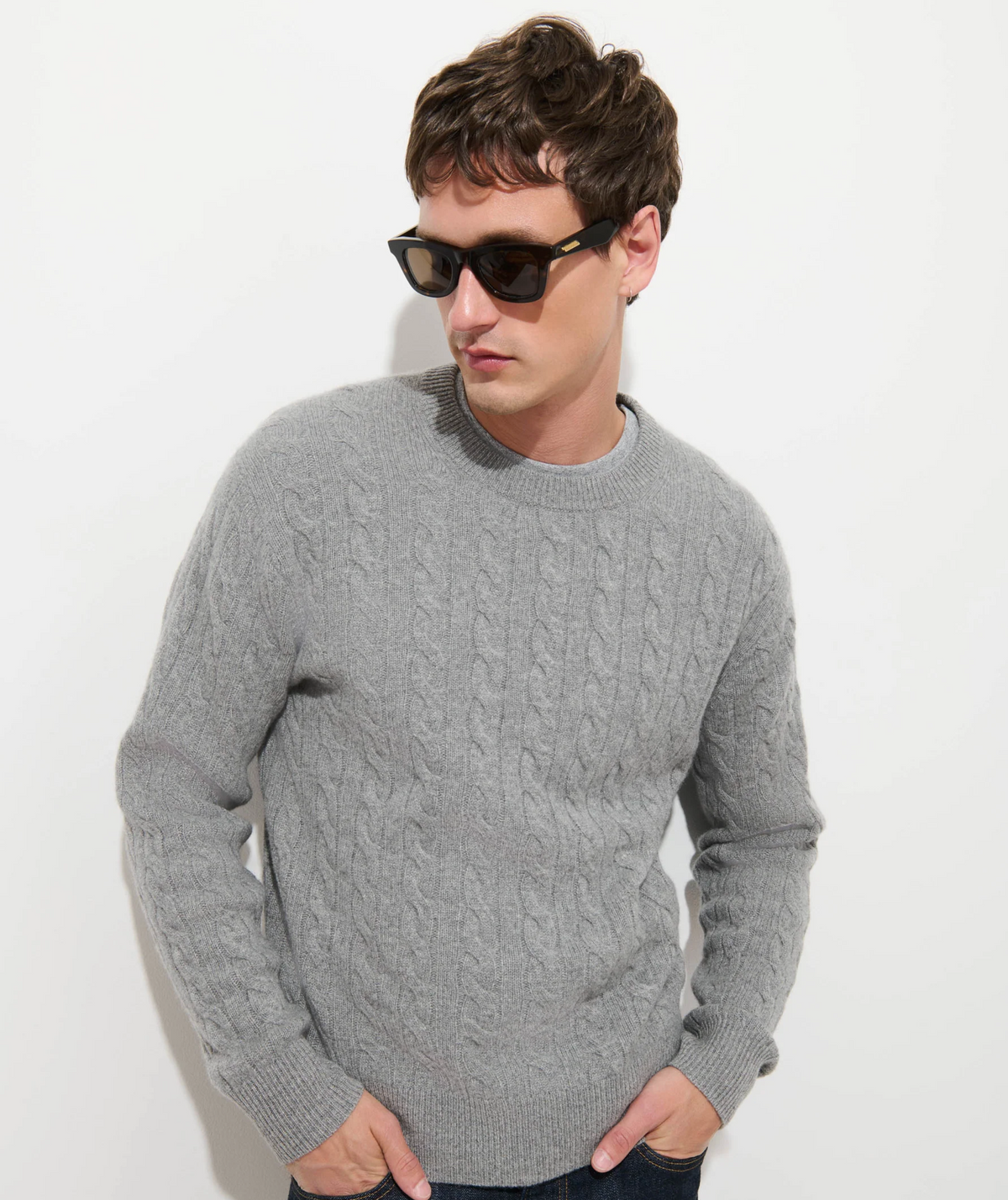 Kingston Cable Sweater Washed Cashmere - Heather Grey