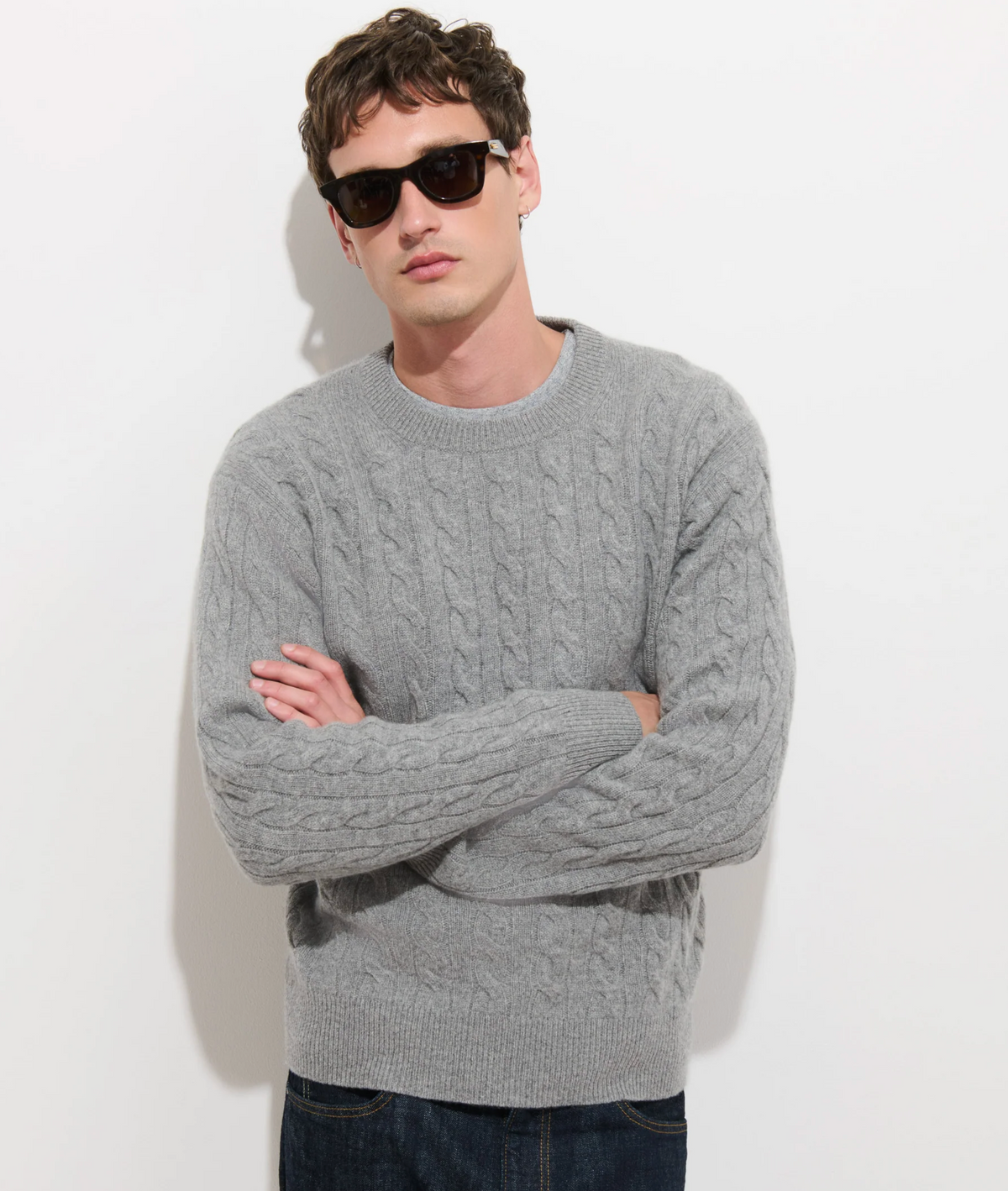 Kingston Cable Sweater Washed Cashmere - Heather Grey