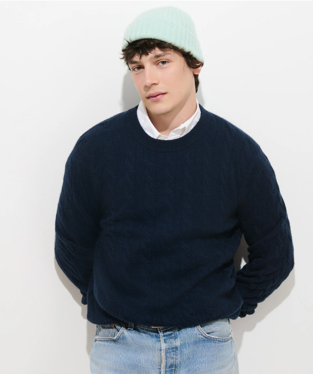 Alex Mill Kingston Cable Sweater Washed Cashmere - Navy