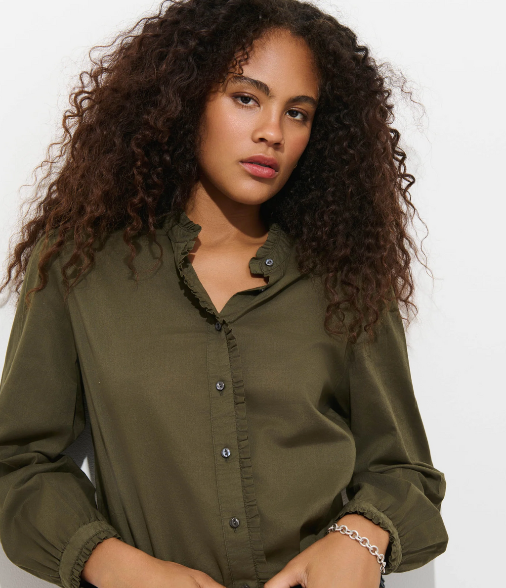 Alex Mill Chantilly Cotton Voile Ruffle Shirt - Olive