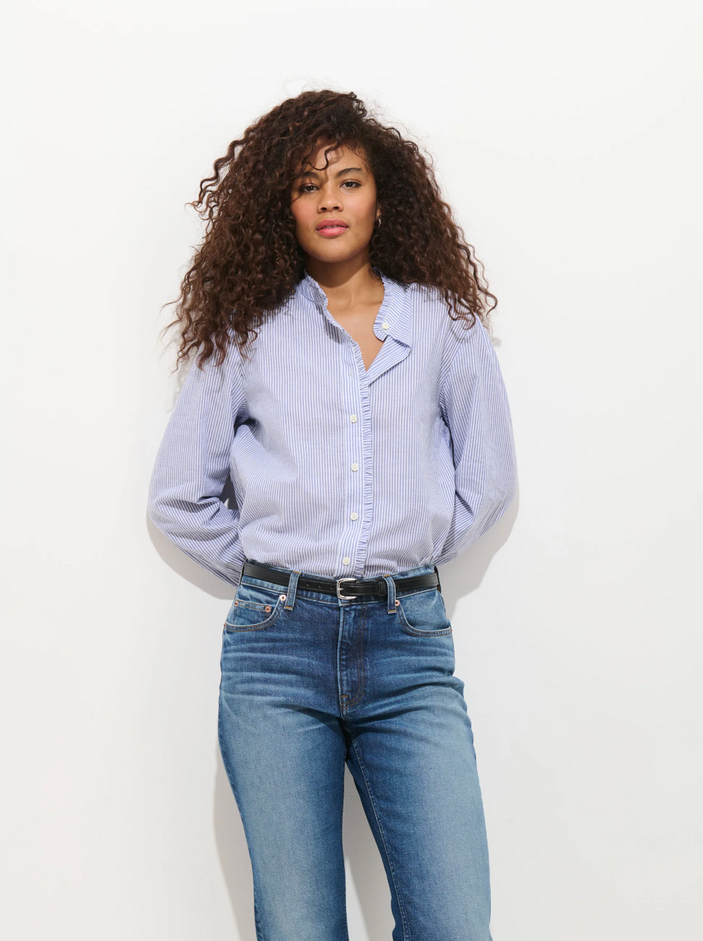 Alex Mill Chantilly Cotton Voile Ruffle Shirt - Navy/White