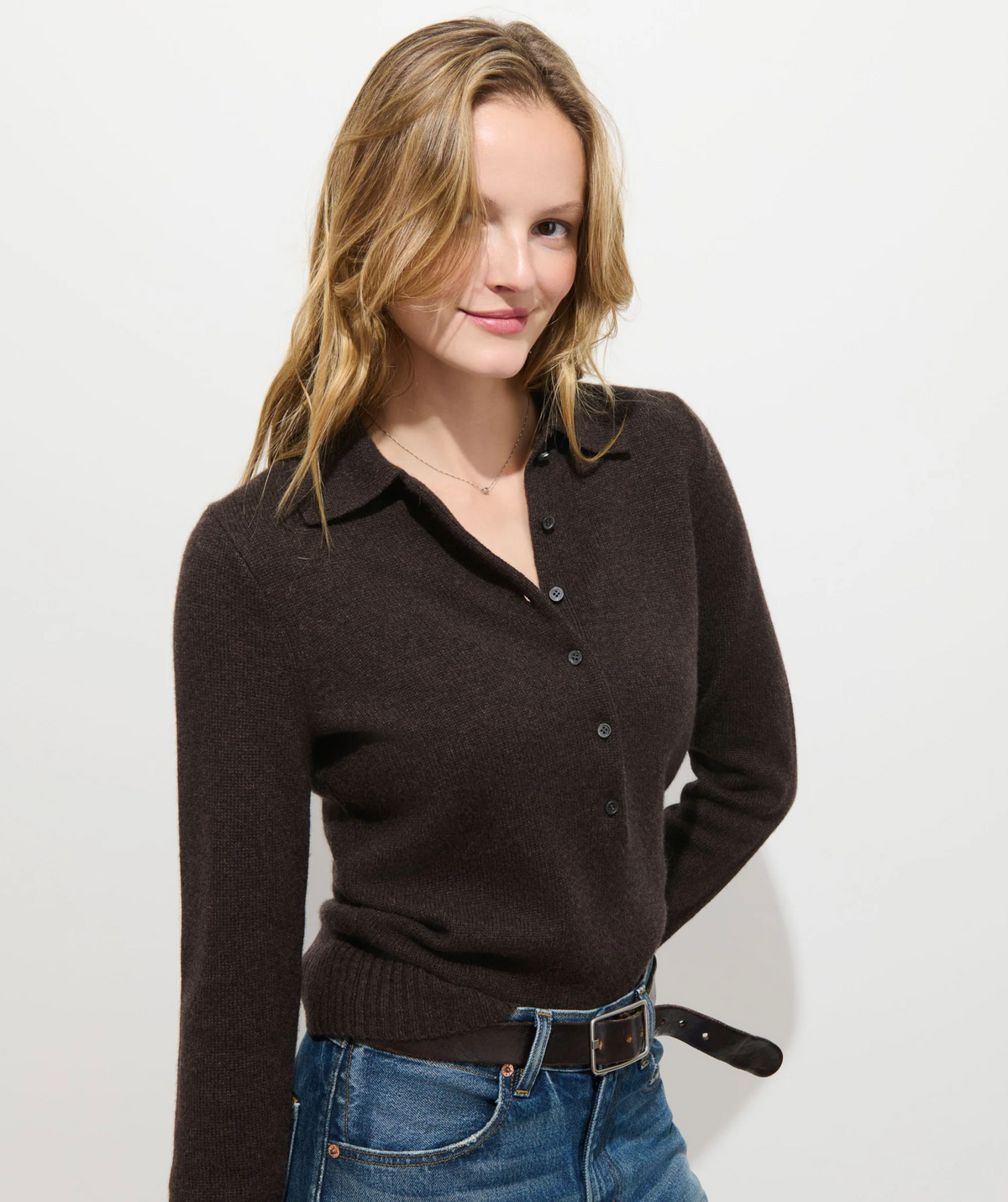 Alex Mill Park Polo Washed Cashmere - Espresso
