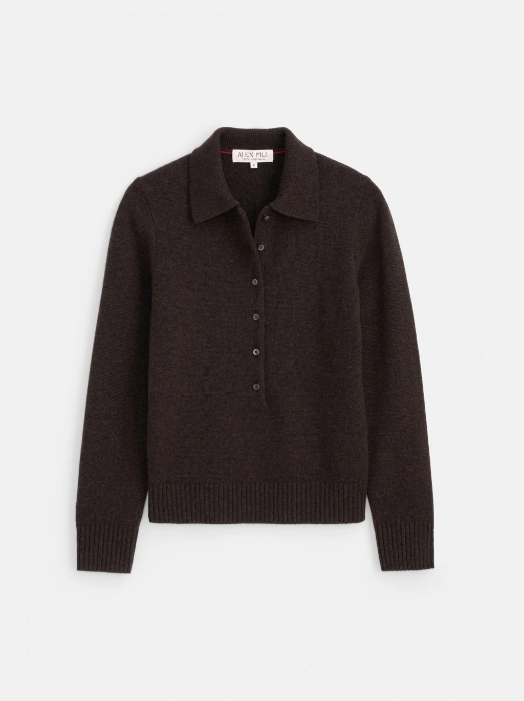 Alex Mill Park Polo Washed Cashmere - Espresso