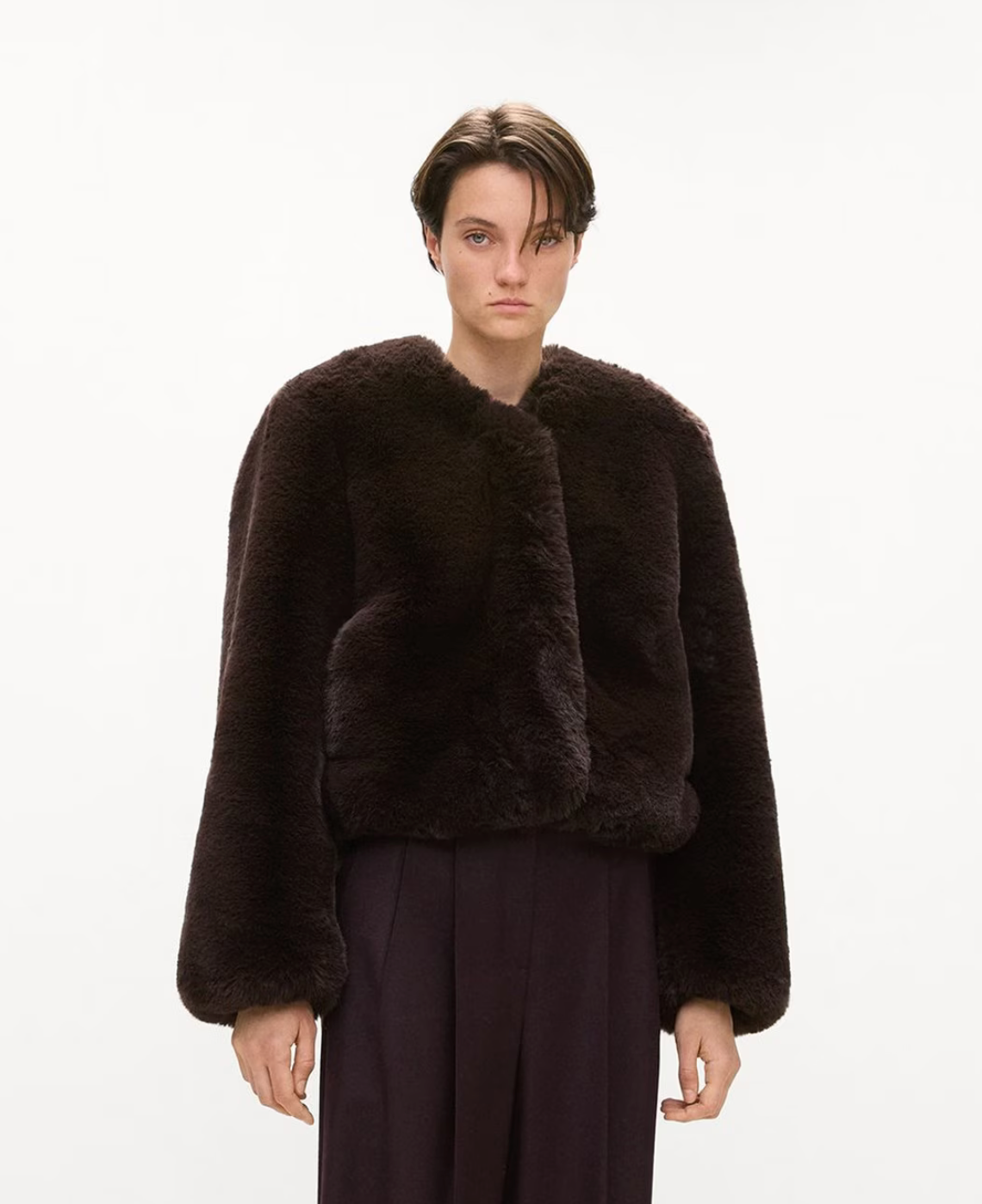 Theory V-Neck Jacket in Faux Fur - Cacao