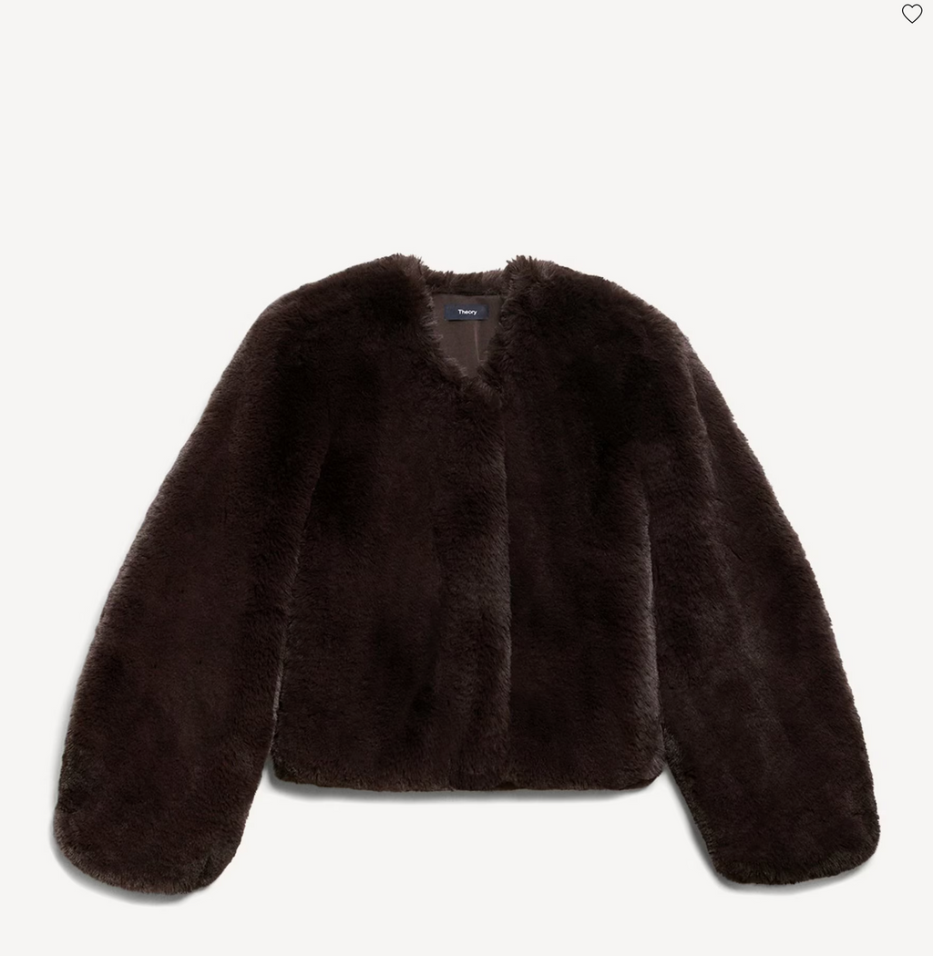 Theory V-Neck Jacket in Faux Fur - Cacao