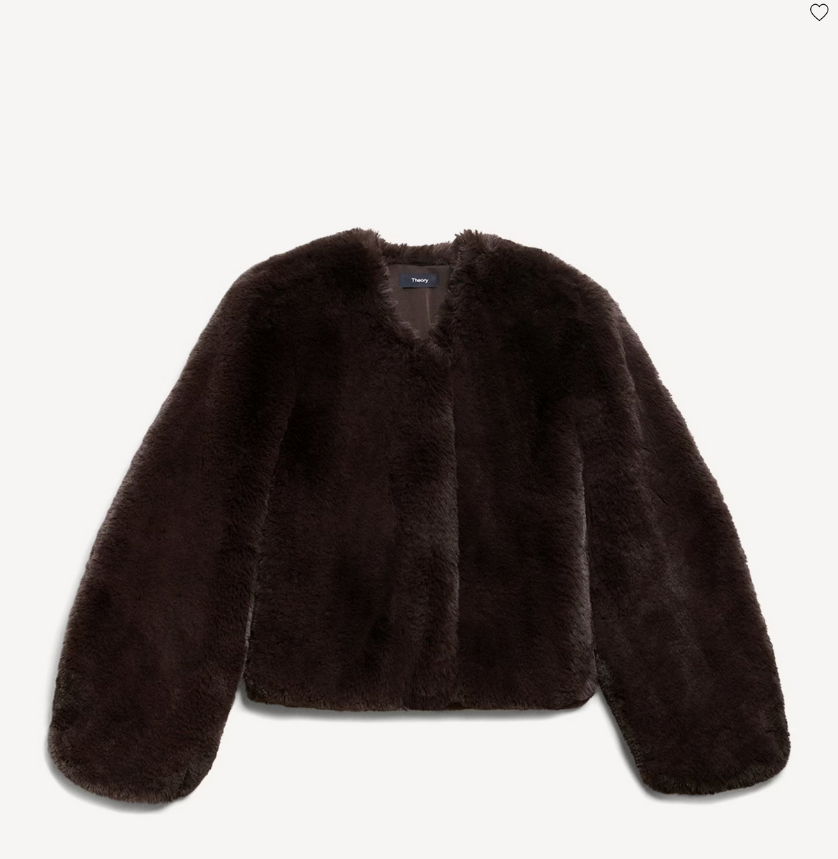 Theory V-Neck Jacket in Faux Fur - Cacao