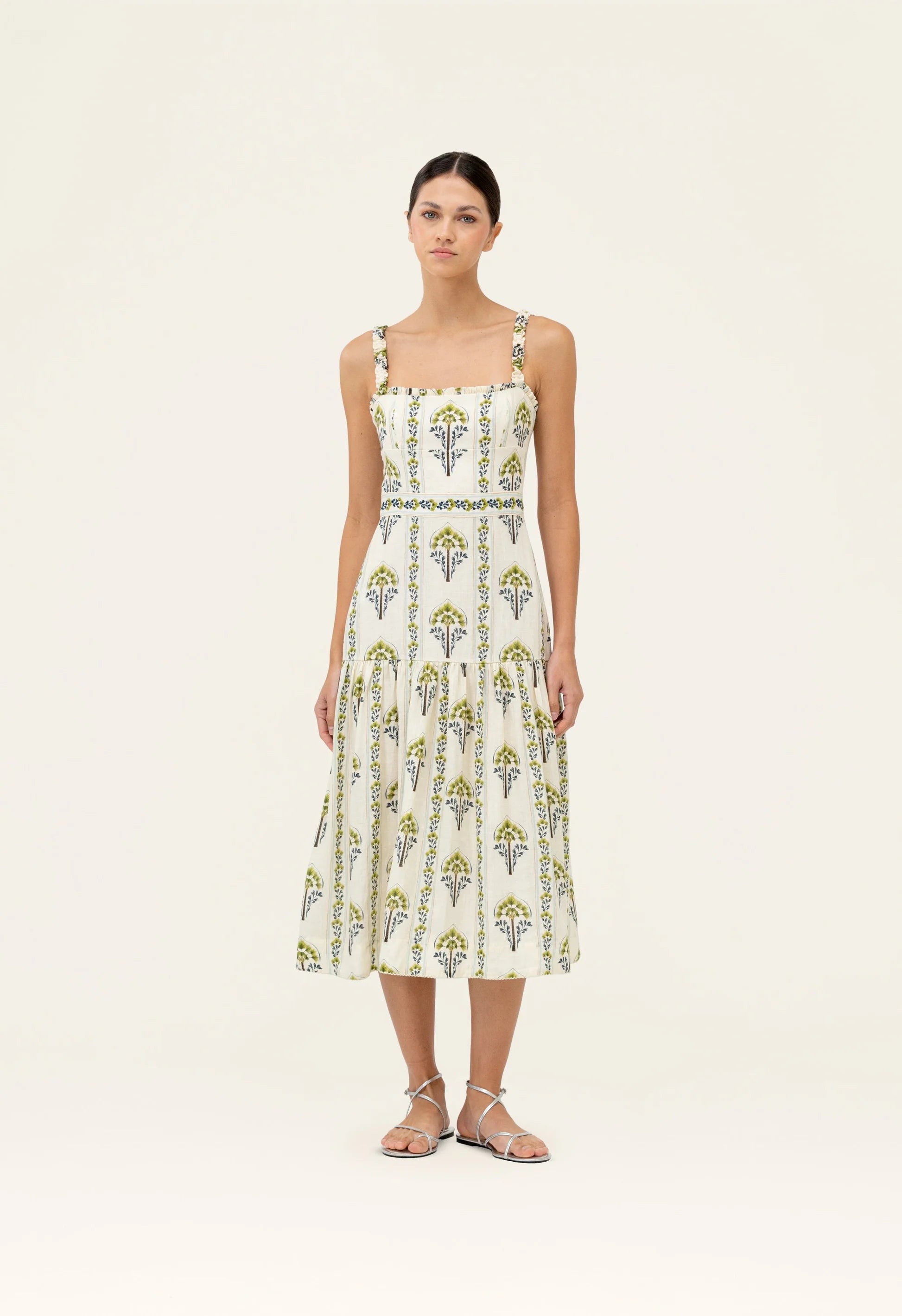 Agua by Agua Bendita Níspero Moriche Midi Dress Hand-embroidered