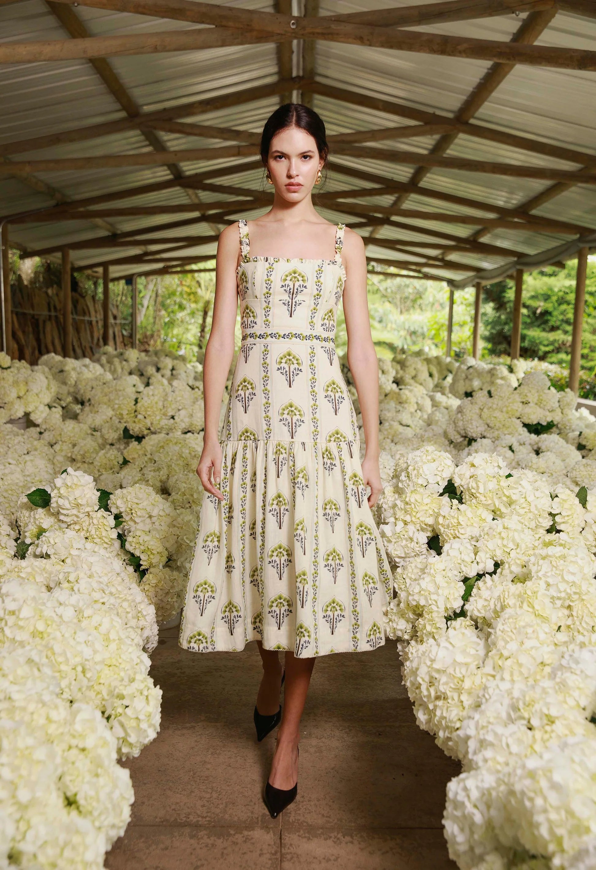 Agua by Agua Bendita Níspero Moriche Midi Dress Hand-embroidered