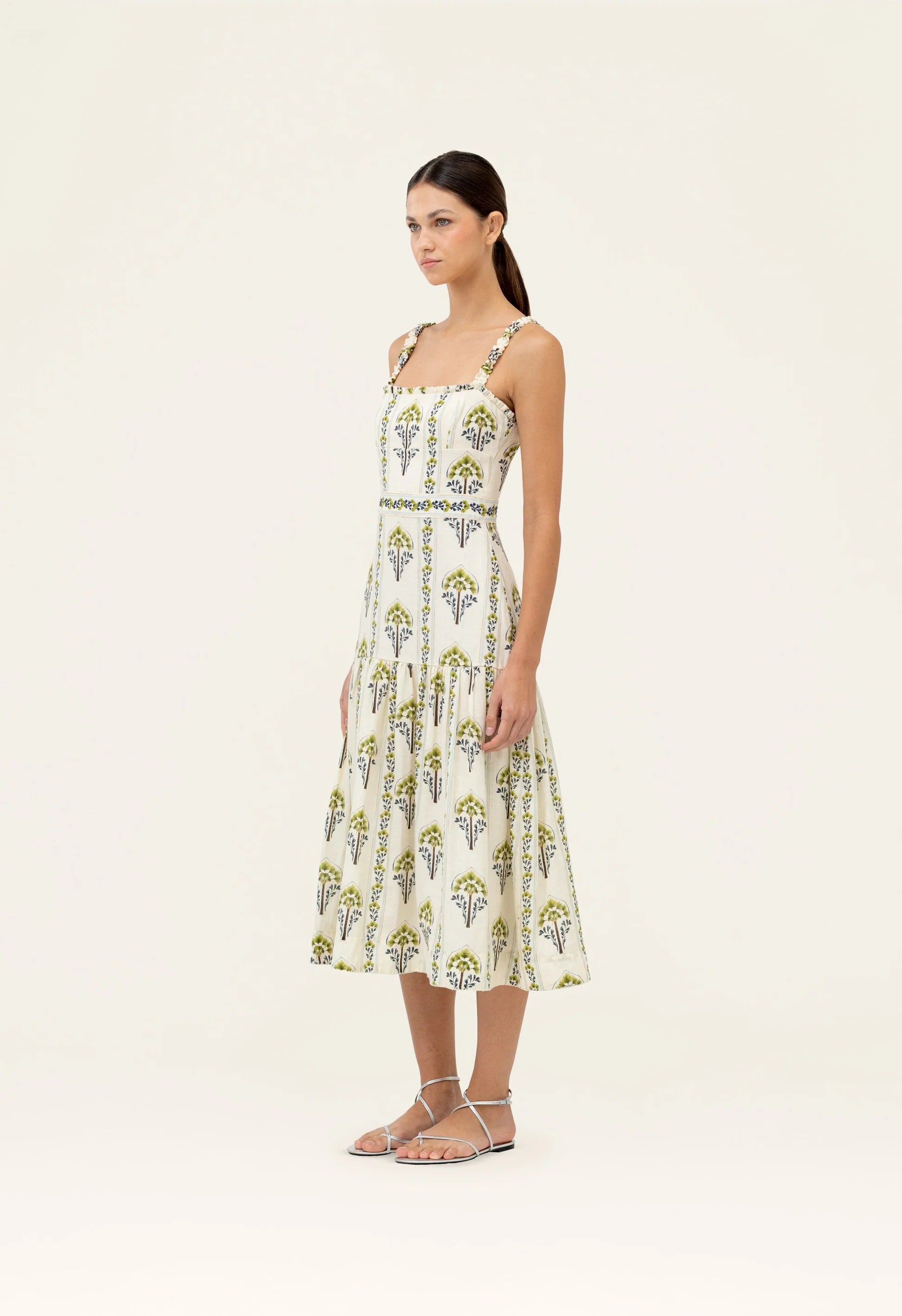 Agua by Agua Bendita Níspero Moriche Midi Dress Hand-embroidered