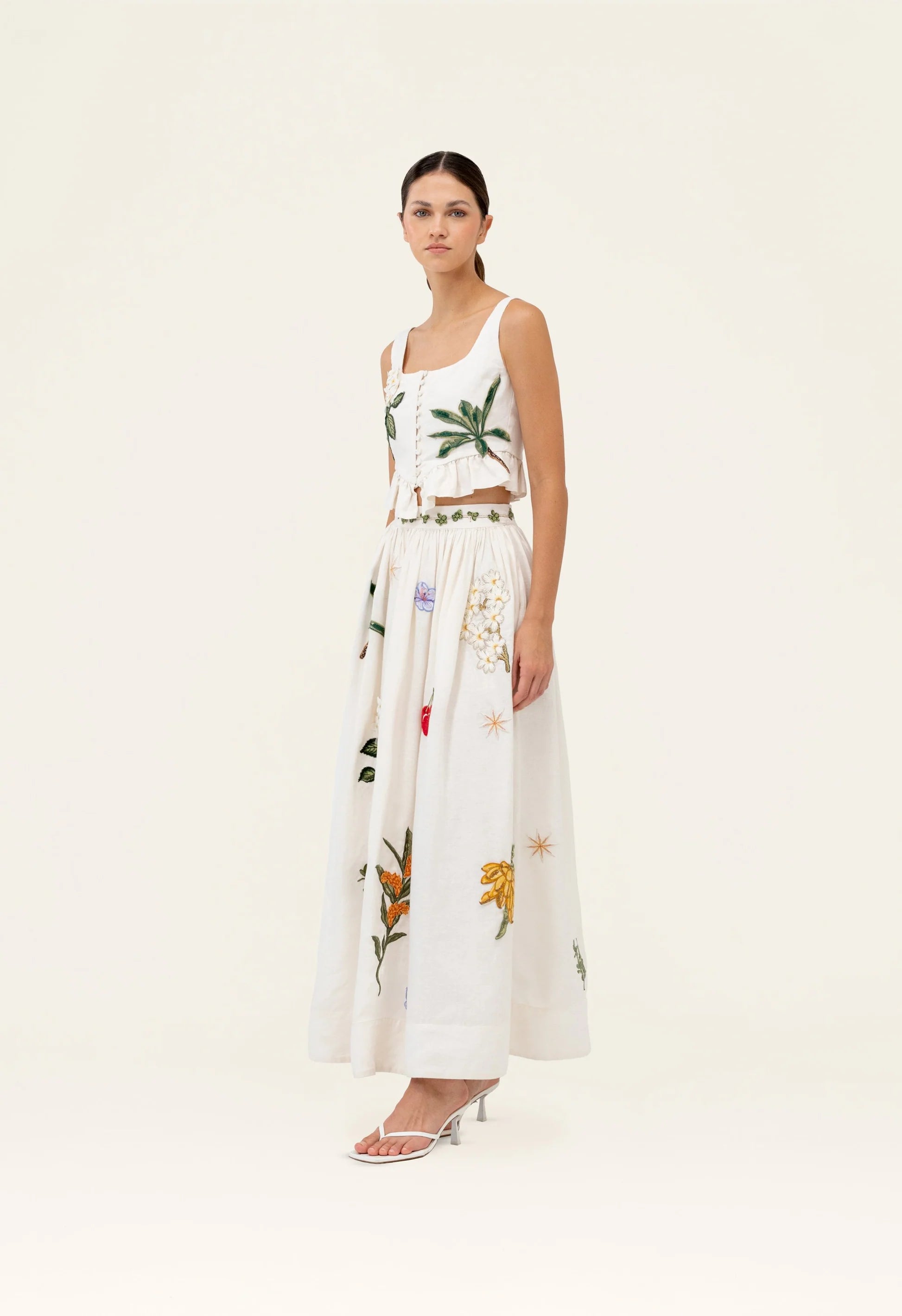Agua by Agua Bendita Tangelo Wild Maxi Skirt Embroidered Appliqués