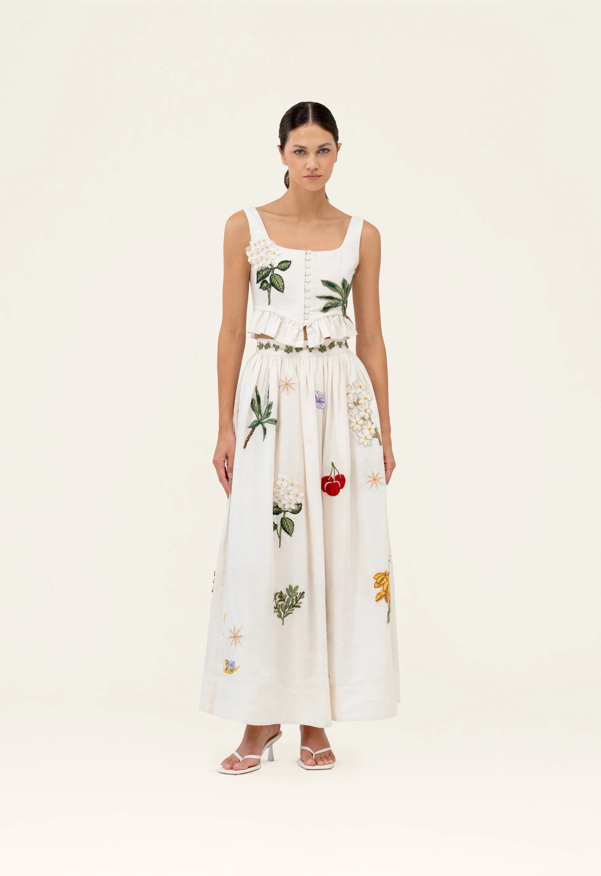 Agua by Agua Bendita Tangelo Wild Maxi Skirt Embroidered Appliqués
