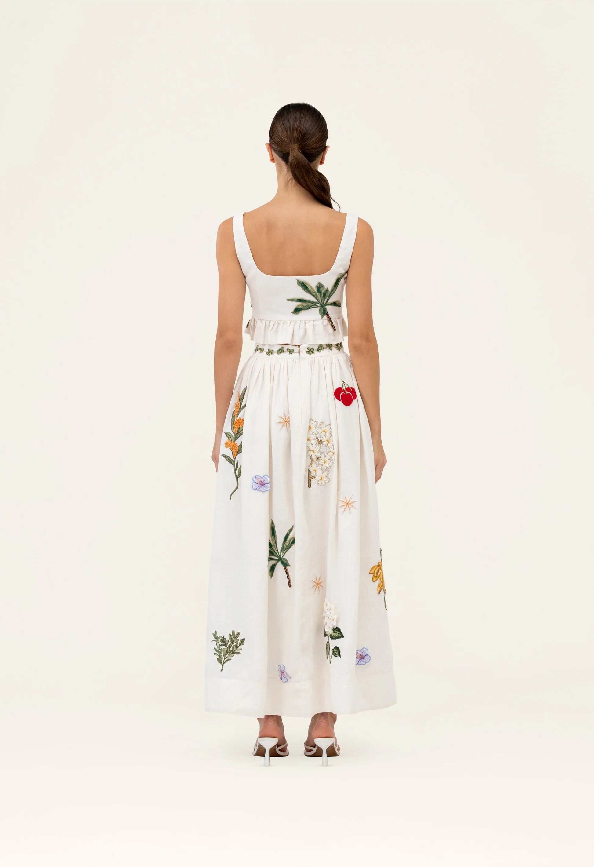 Agua by Agua Bendita Tangelo Wild Maxi Skirt Embroidered Appliqués