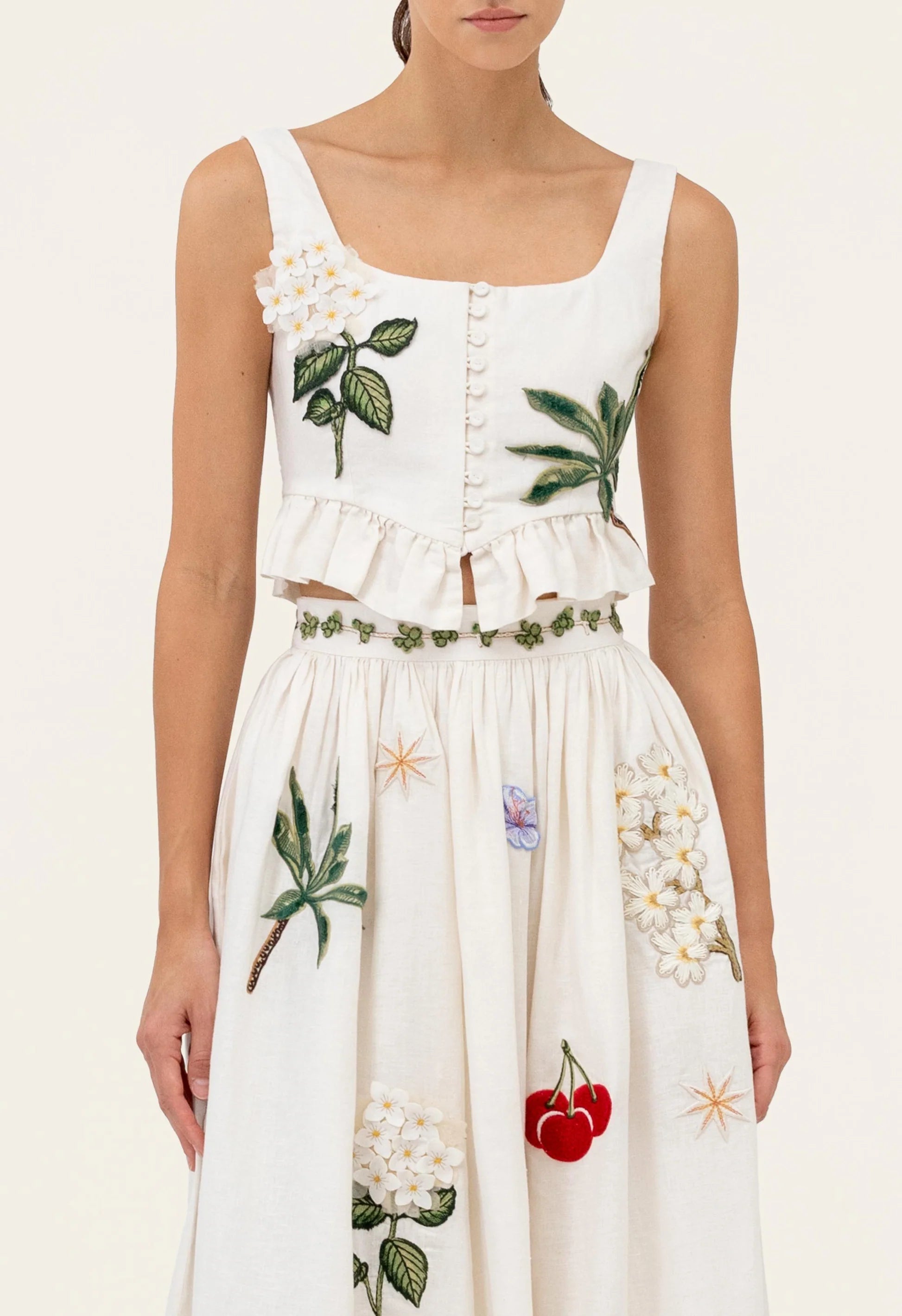 Agua by Agua Bendita Tangelo Wild Maxi Skirt Embroidered Appliqués