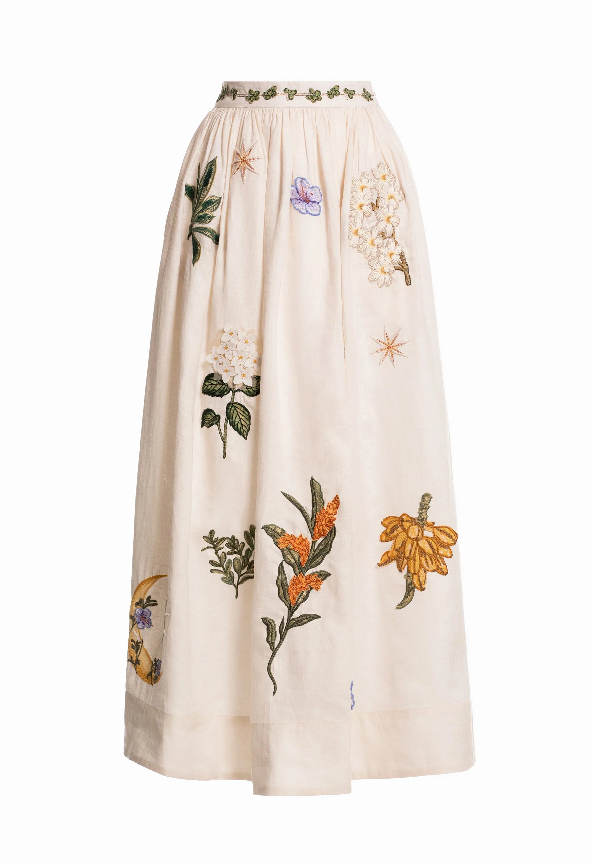 Agua by Agua Bendita Tangelo Wild Maxi Skirt Embroidered Appliqués