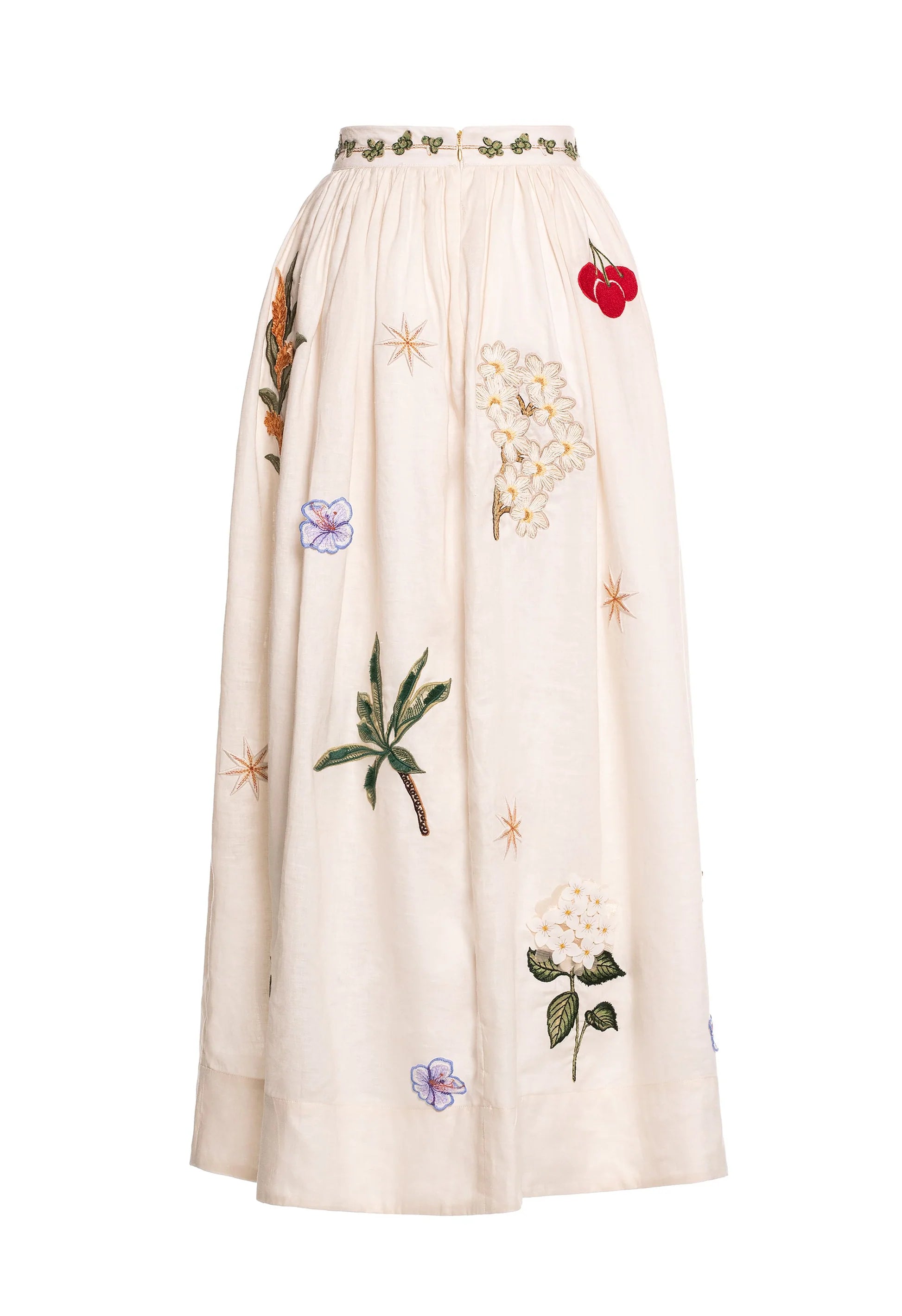 Agua by Agua Bendita Tangelo Wild Maxi Skirt Embroidered Appliqués