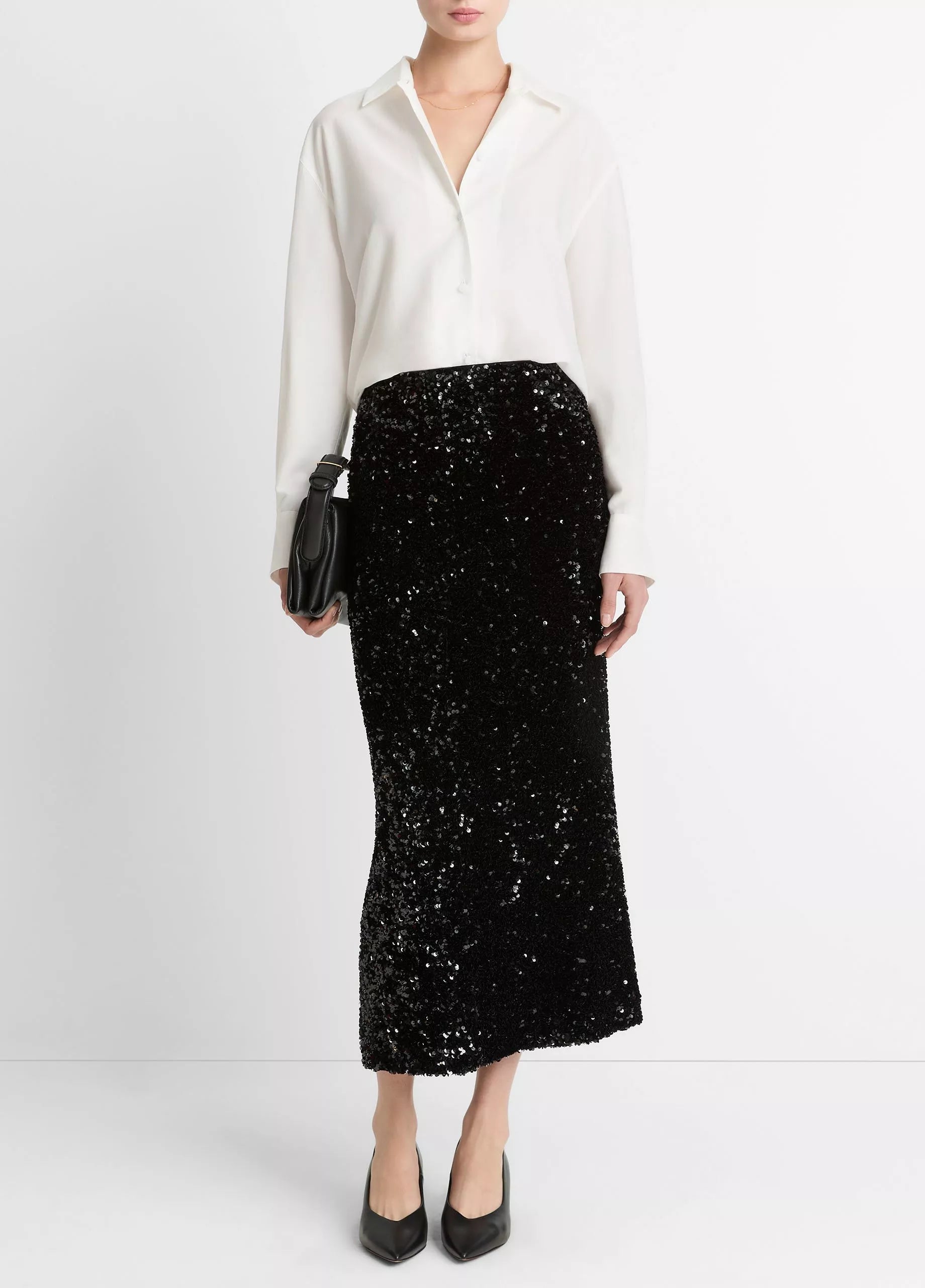 Vince Sequined Velvet Column Skirt - Black