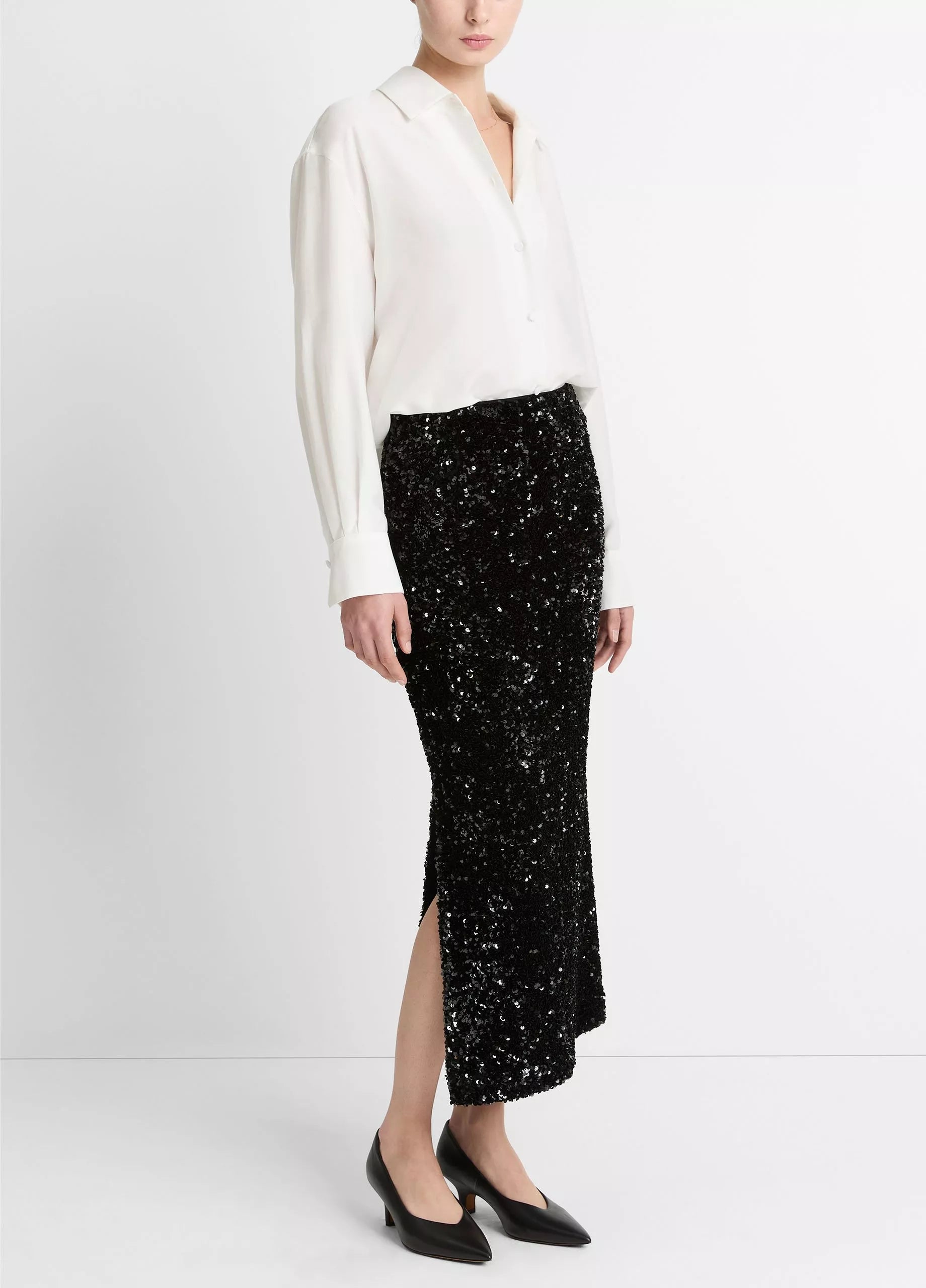 Vince Sequined Velvet Column Skirt - Black