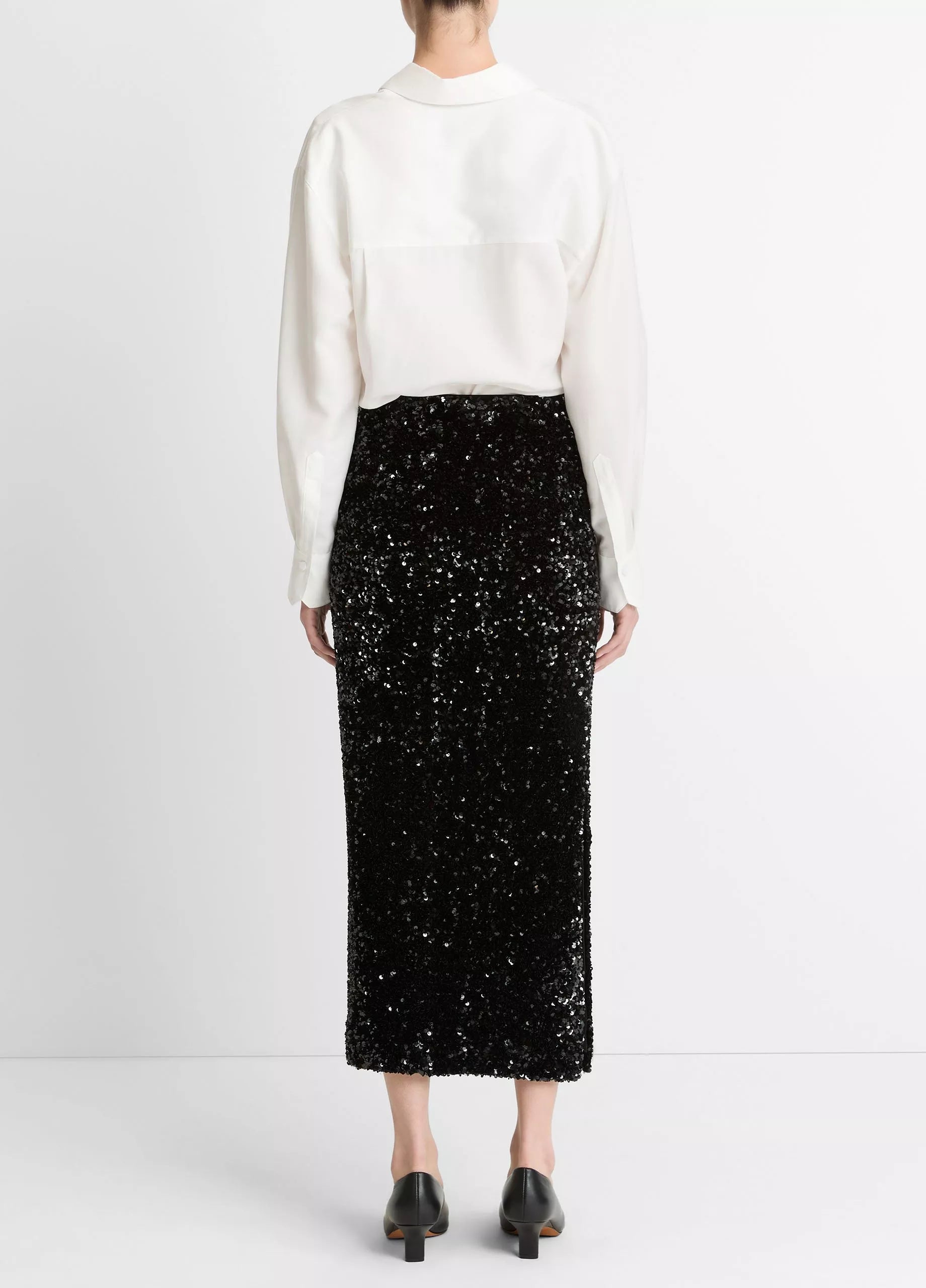 Vince Sequined Velvet Column Skirt - Black