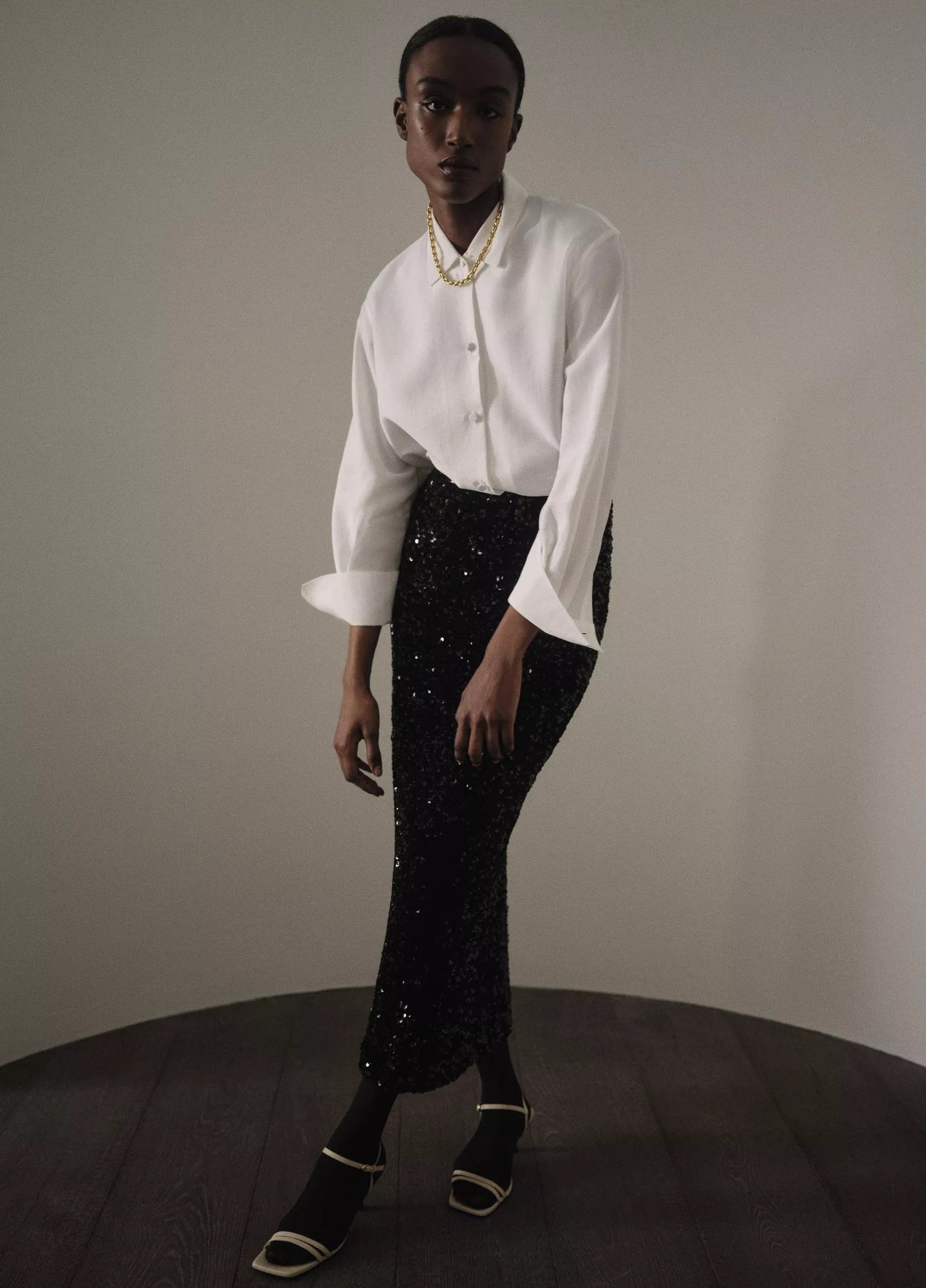 Vince Sequined Velvet Column Skirt - Black