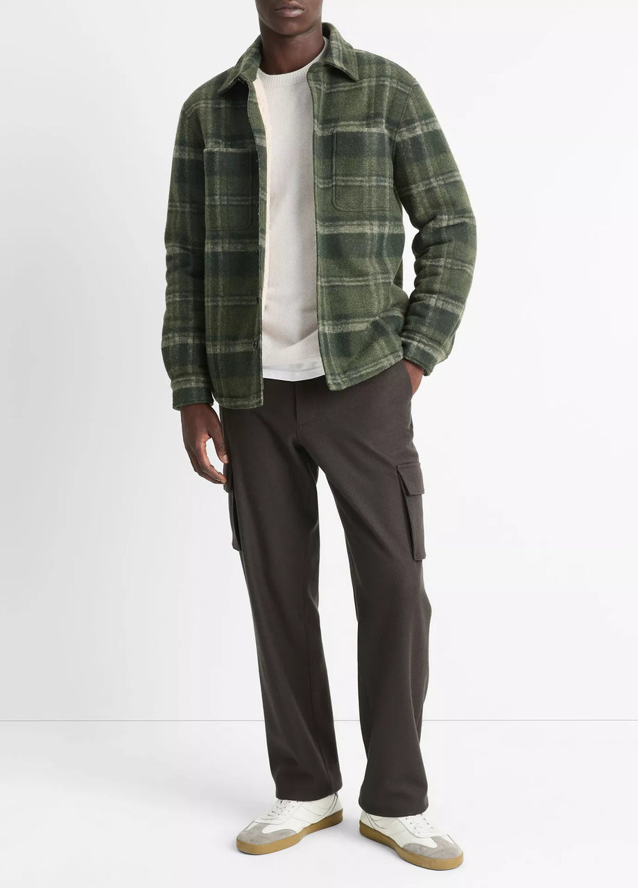 Vince Sherpa-Lined Plaid Shirt Jacket - Night Moss Combo