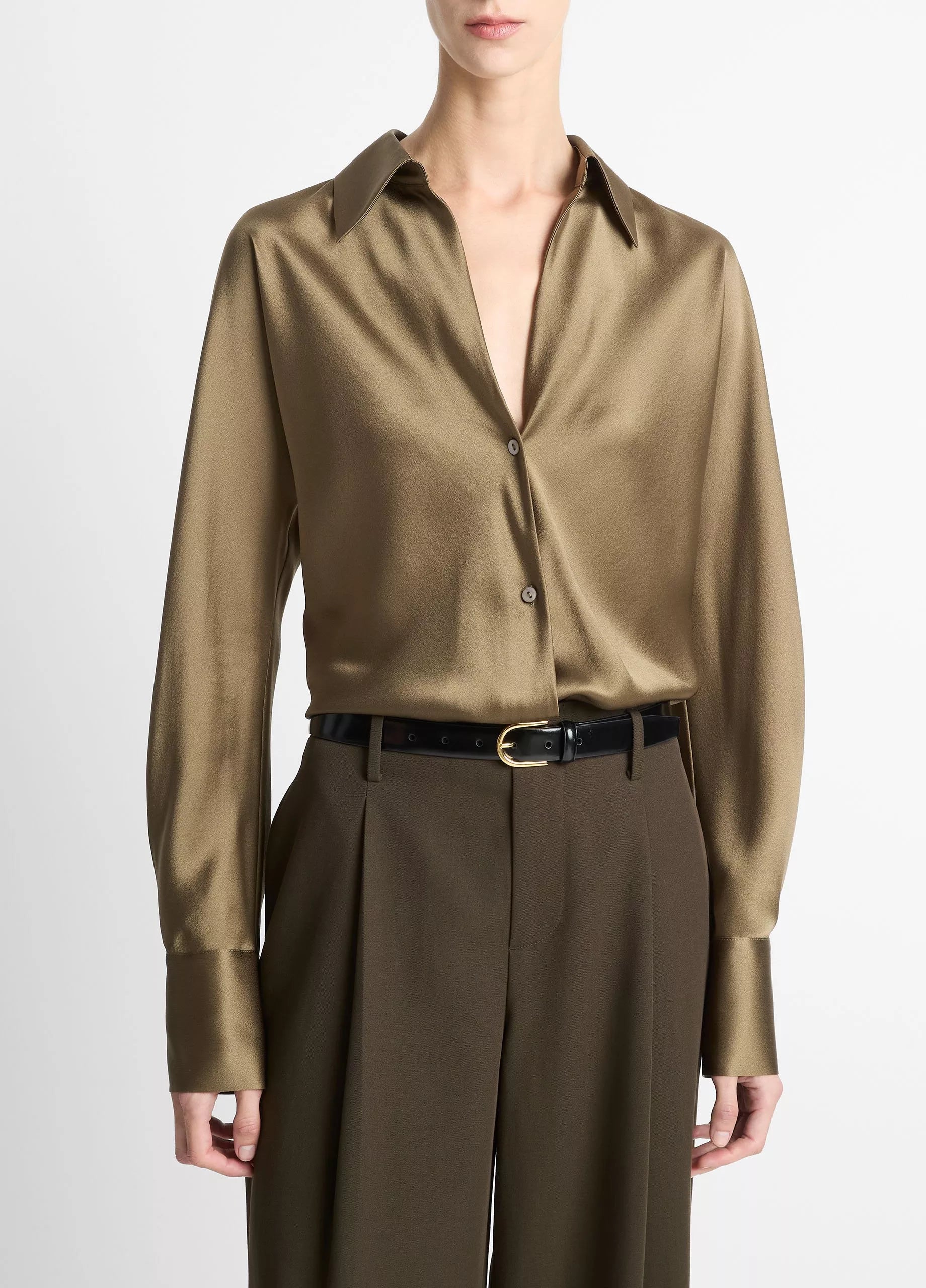 Vince Silk Bias Long-Sleeve Blouse - Cypress