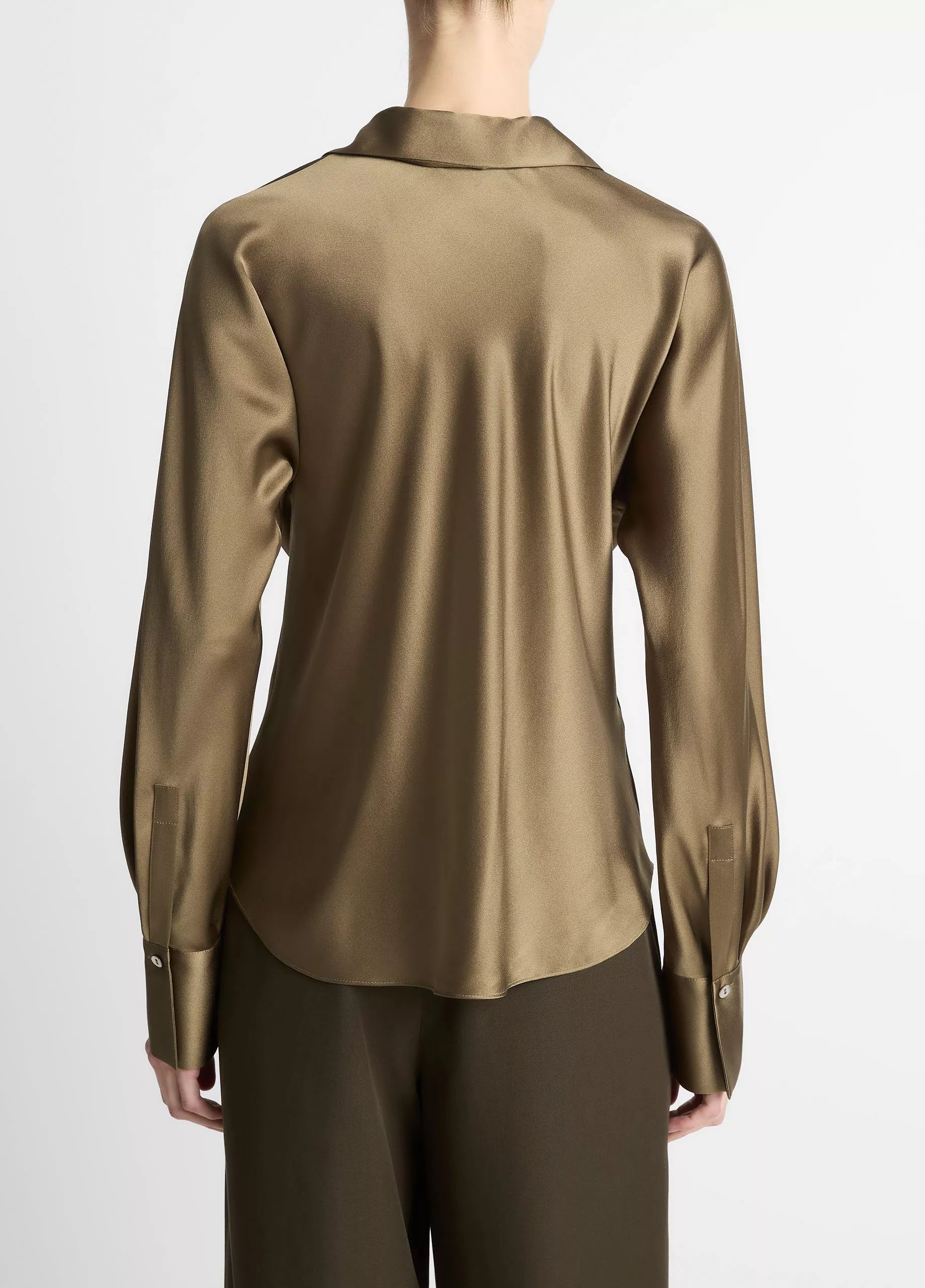 Vince Silk Bias Long-Sleeve Blouse - Cypress